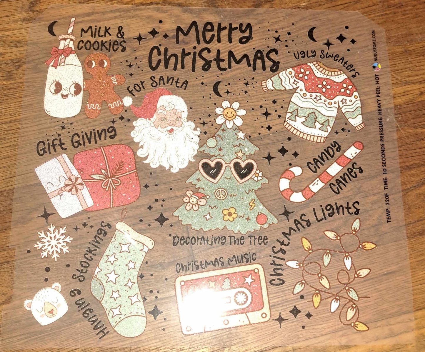 RTS ** CHRISTMAS COLLAGE** GLITTER CLEAR FILM SCREEN PRINT TRANSFER - Nu Kustomz llc