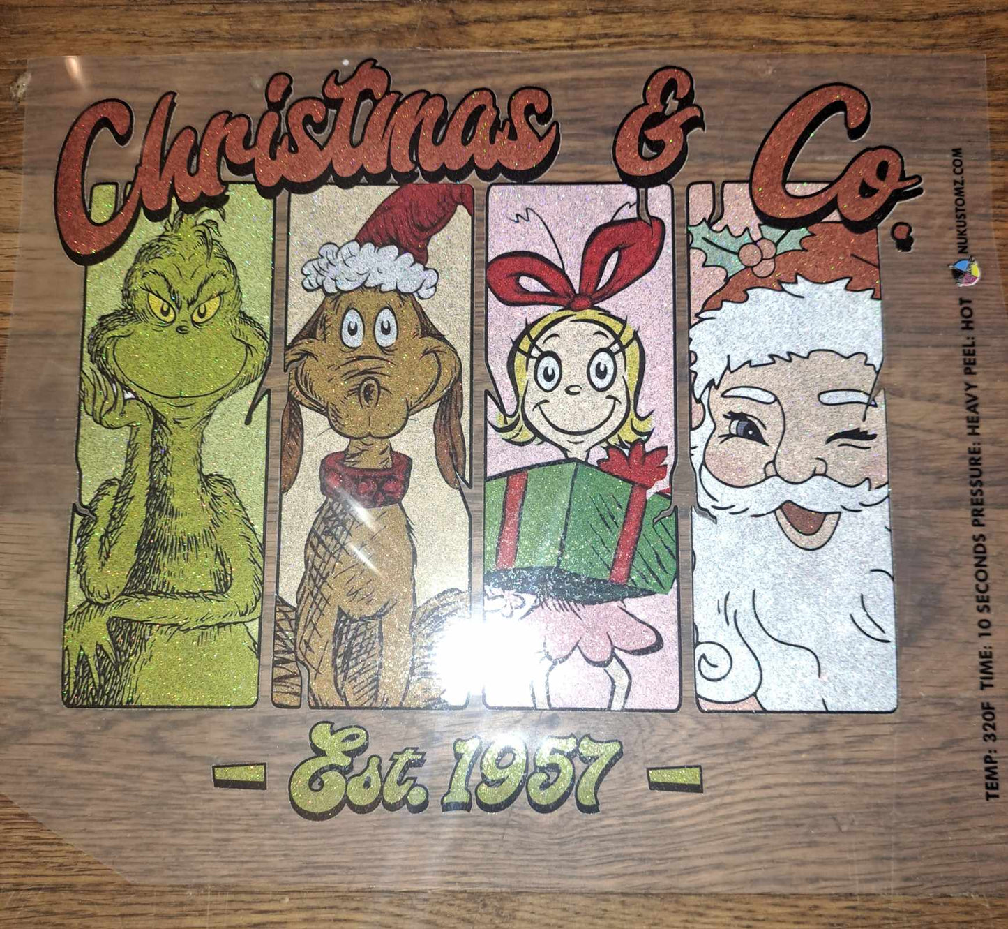 RTS ** CHRISTMAS & CO ** GLITTER CLEAR FILM SCREEN PRINT TRANSFER - Nu Kustomz llc