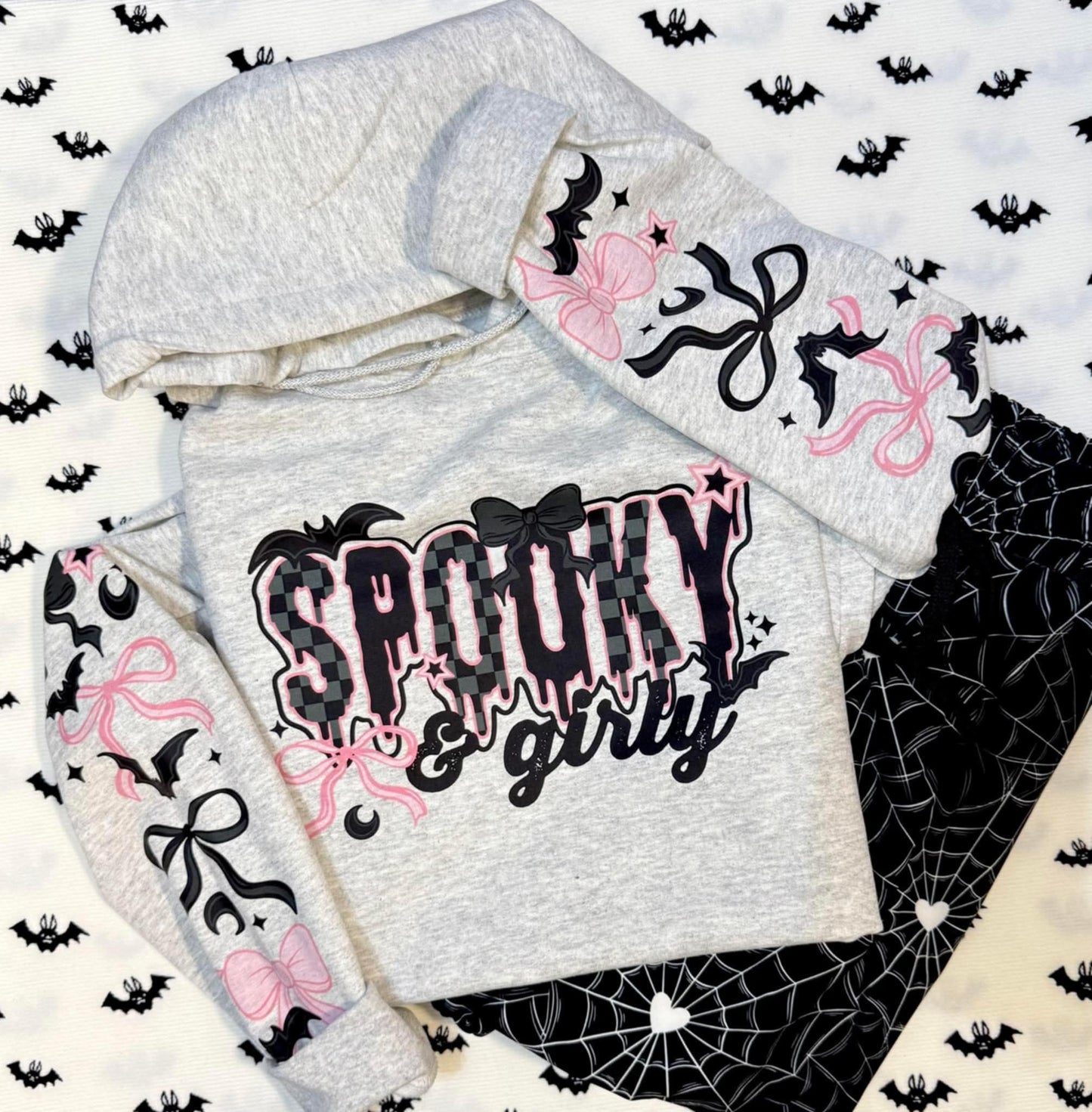 RTS *SPOOKY GIRLY w/ SLEEVES GLITTER CLEAR FILM SCREEN PRINT TRANSFER*