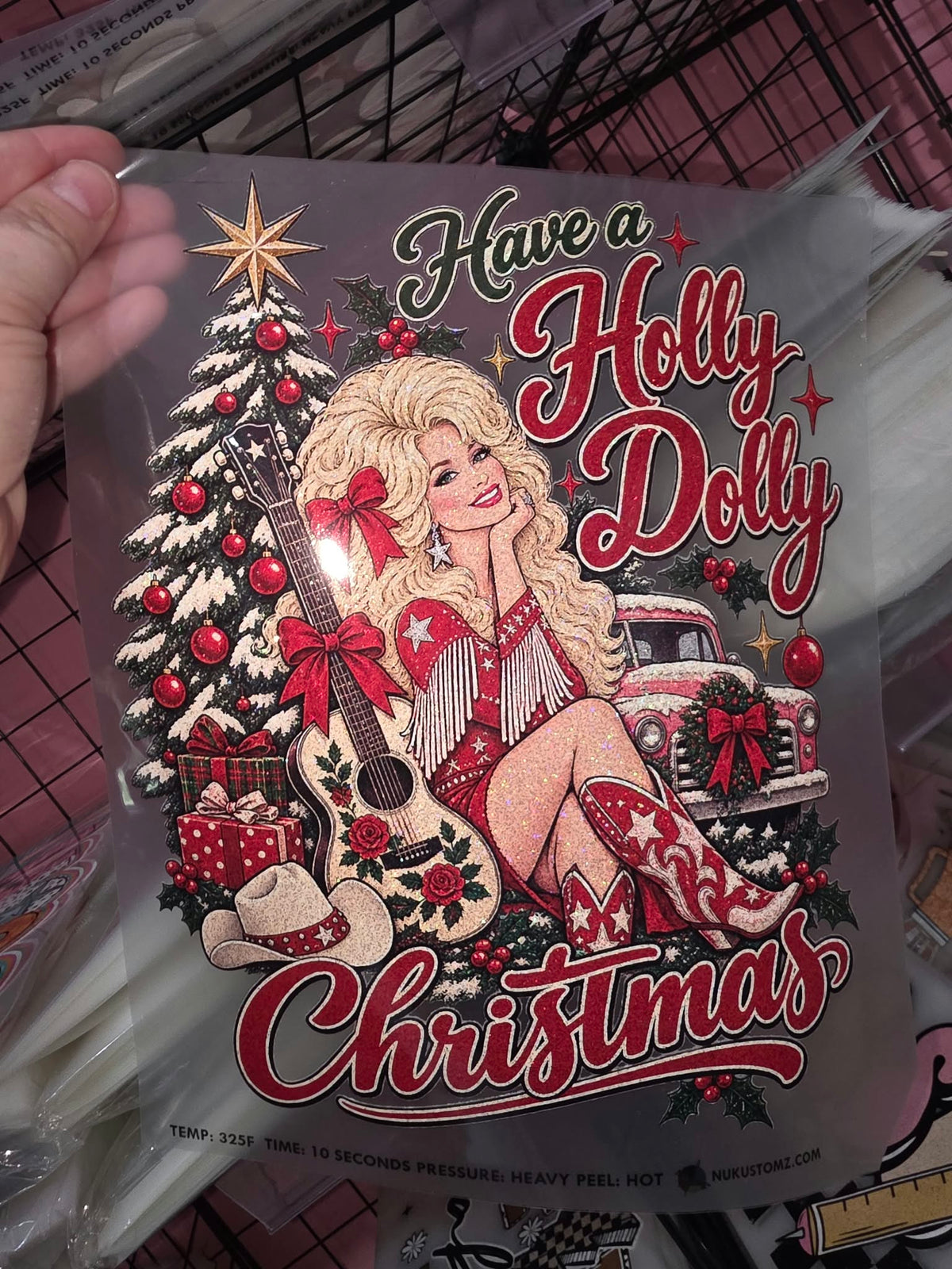 RTS * HAVE A HOLLY DOLLY CHRISTMAS * GLITTER CLEAR FILM SCREENPRINT
