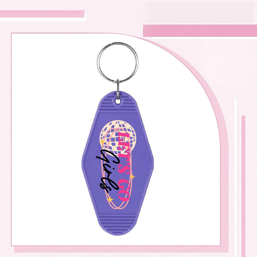 RTS "LETS GO GIRLS GLOBE" MOTEL KEYCHAIN UVDTF TRANSFERS - Nu Kustomz llc