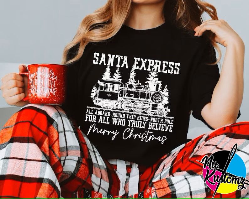 RTS *SANTA EXPRESS* ** SINGLE COLOR SCREENPRINT TRANSFER ( WHITE) - Nu Kustomz llc