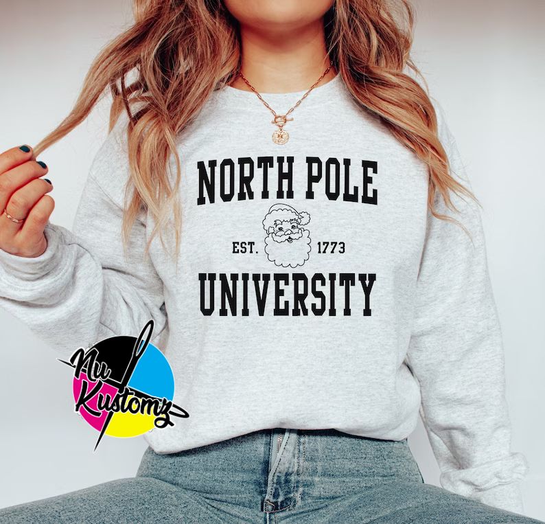 RTS *NORTH POLE UNIVERSITY SANTA * ** SINGLE COLOR SCREENPRINT TRANSFER (BLACK)) - Nu Kustomz llc