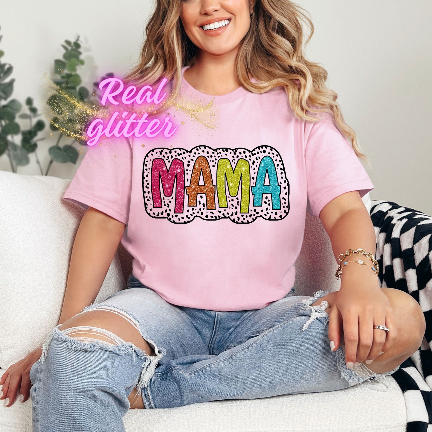 MAMA POLKA DOTS GLITTER CLEAR FILM SCREEN PRINT TRANSFER