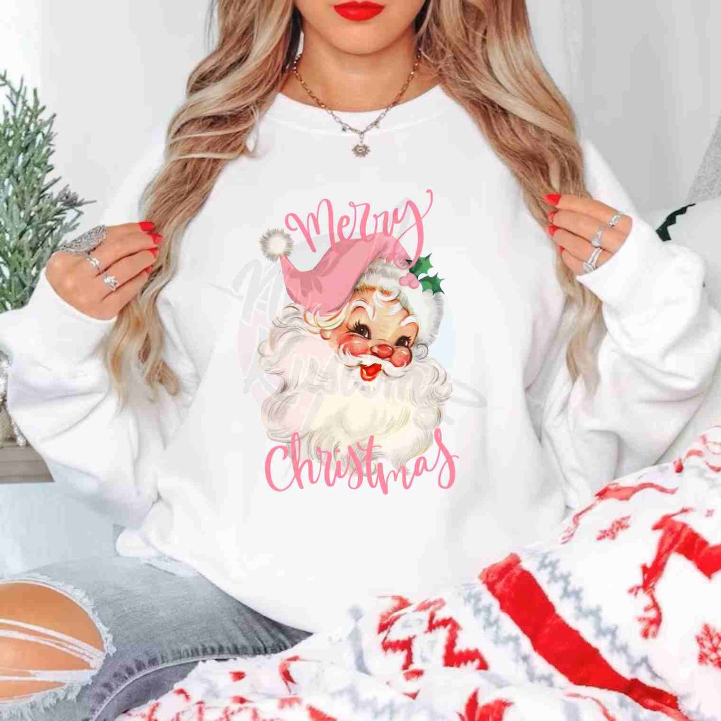 RTS** MERRY CHRISTMAS SANTA NEW ** GLITTER CLEAR FILM SCREEN PRINT TRANSFER