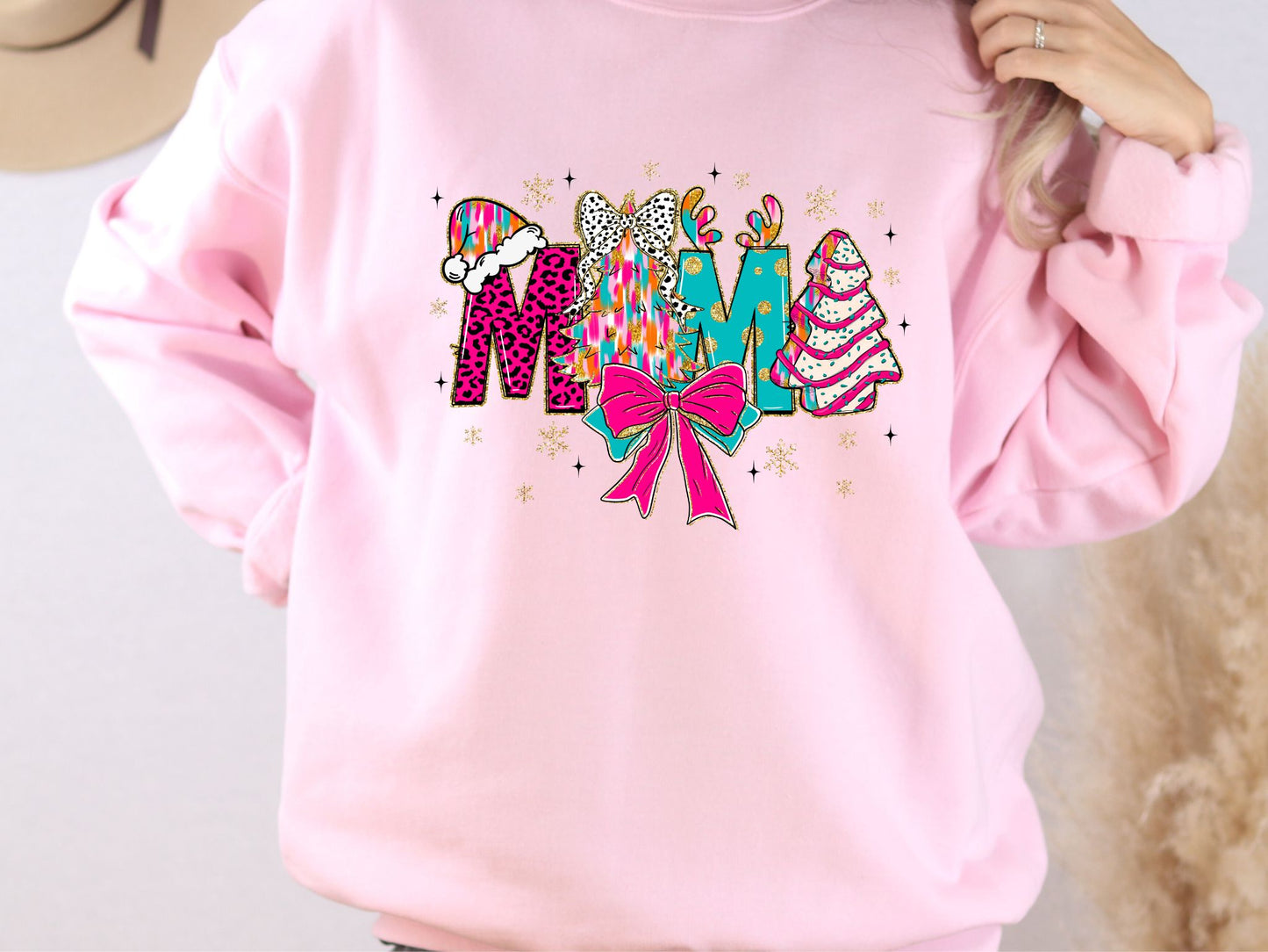 RTS- X-MAS MAMA PINK* GLITTER CLEAR FILM SCREEN PRINT