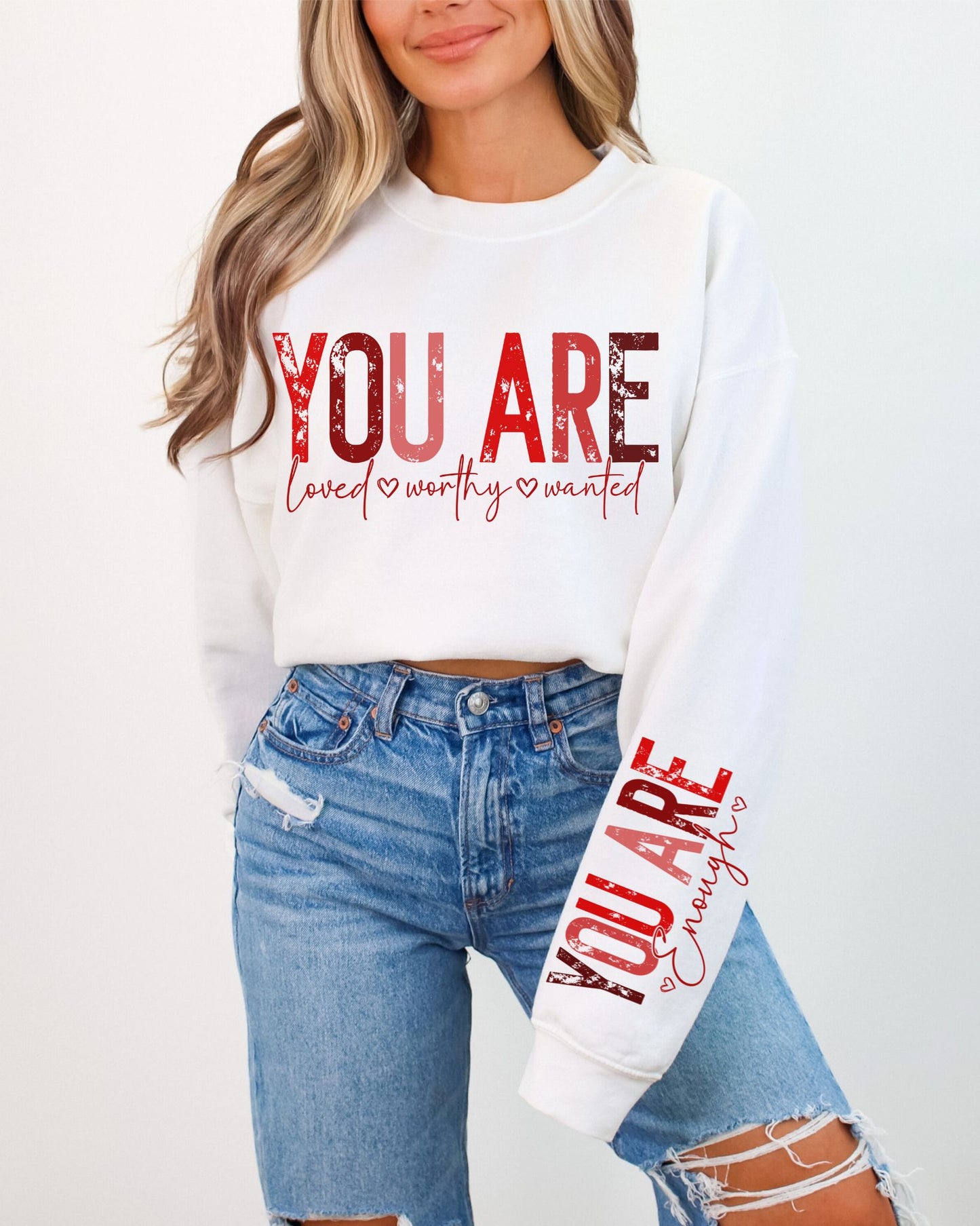 RTS* YOU ARE W/ SLEEVE * GLITTER CLEAR FILM SCREEN PRINT TRANSFER *