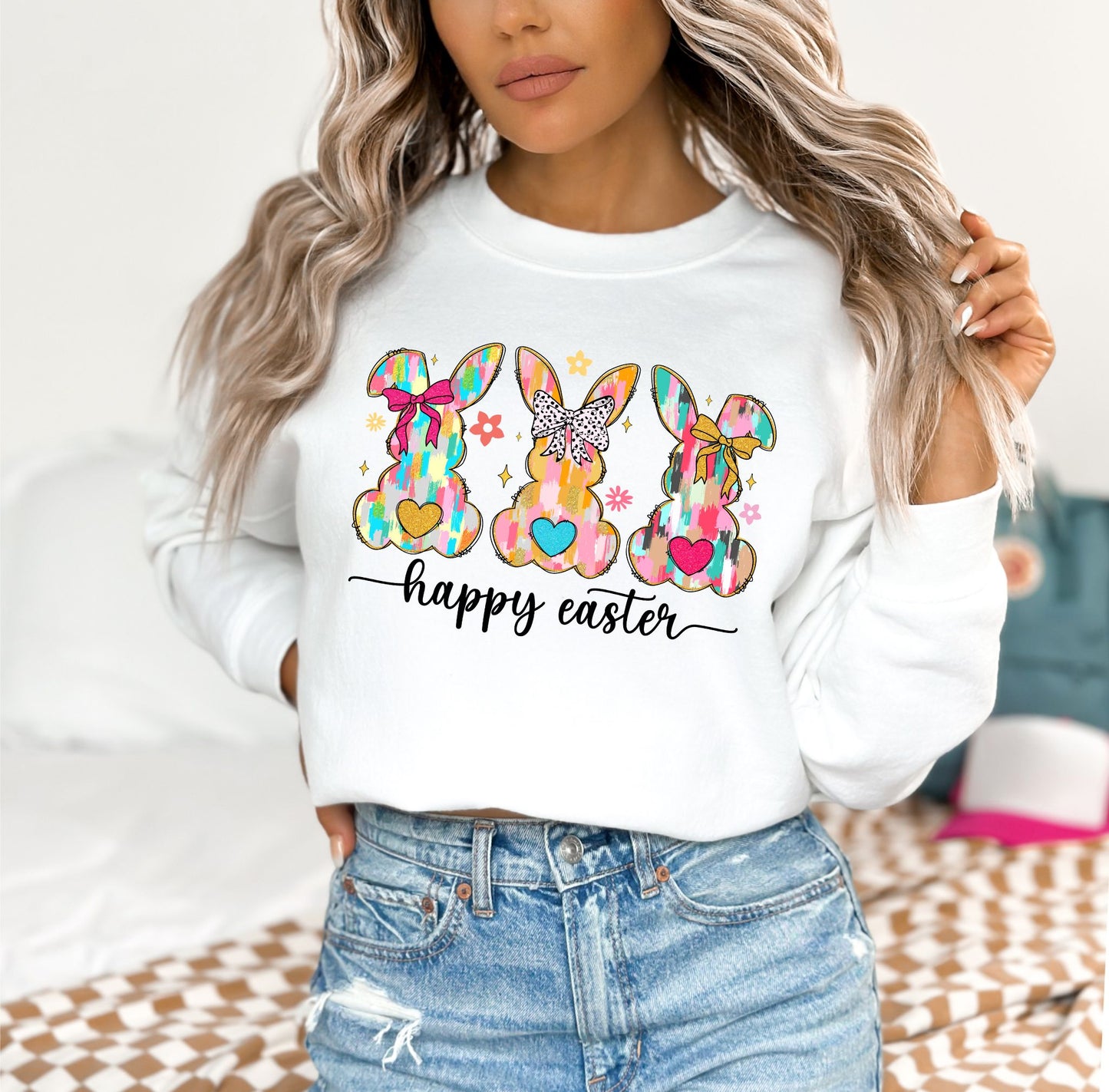 RTS |HAPPY EASTER WATER COLOR RABBITS| GLITTER CLEARFILM SCREEN PRINT TRANSFER|