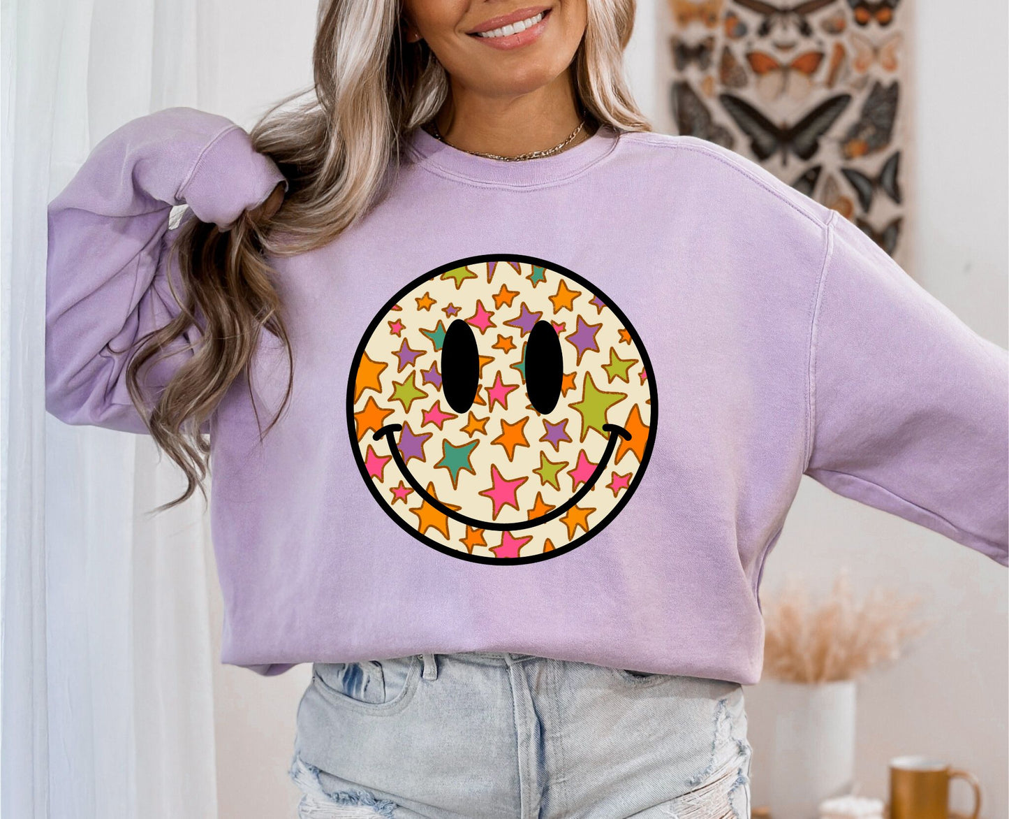 RTS *STAR SMILEY* GLITTER CLEAR FILM SCREEN PRINT TRANSFER