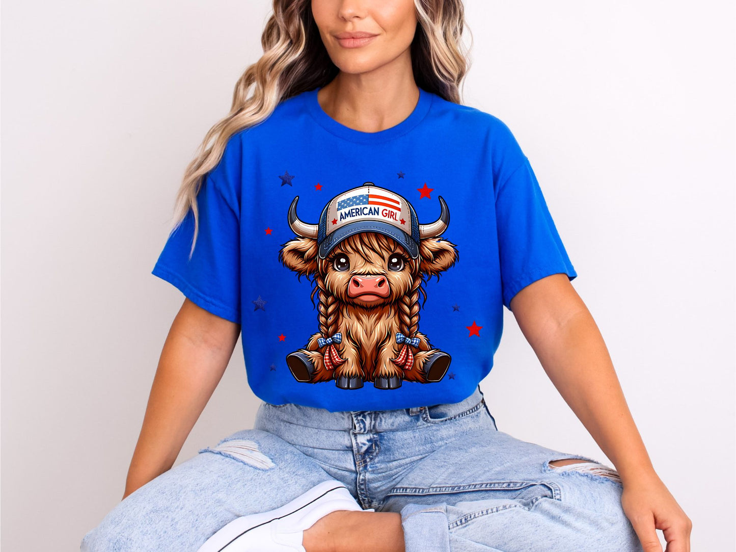 RTS *AMERICAN GIRL HIGHLAND COW* GLITTER CLEAR FILM SCREEN PRINT TRANSFER