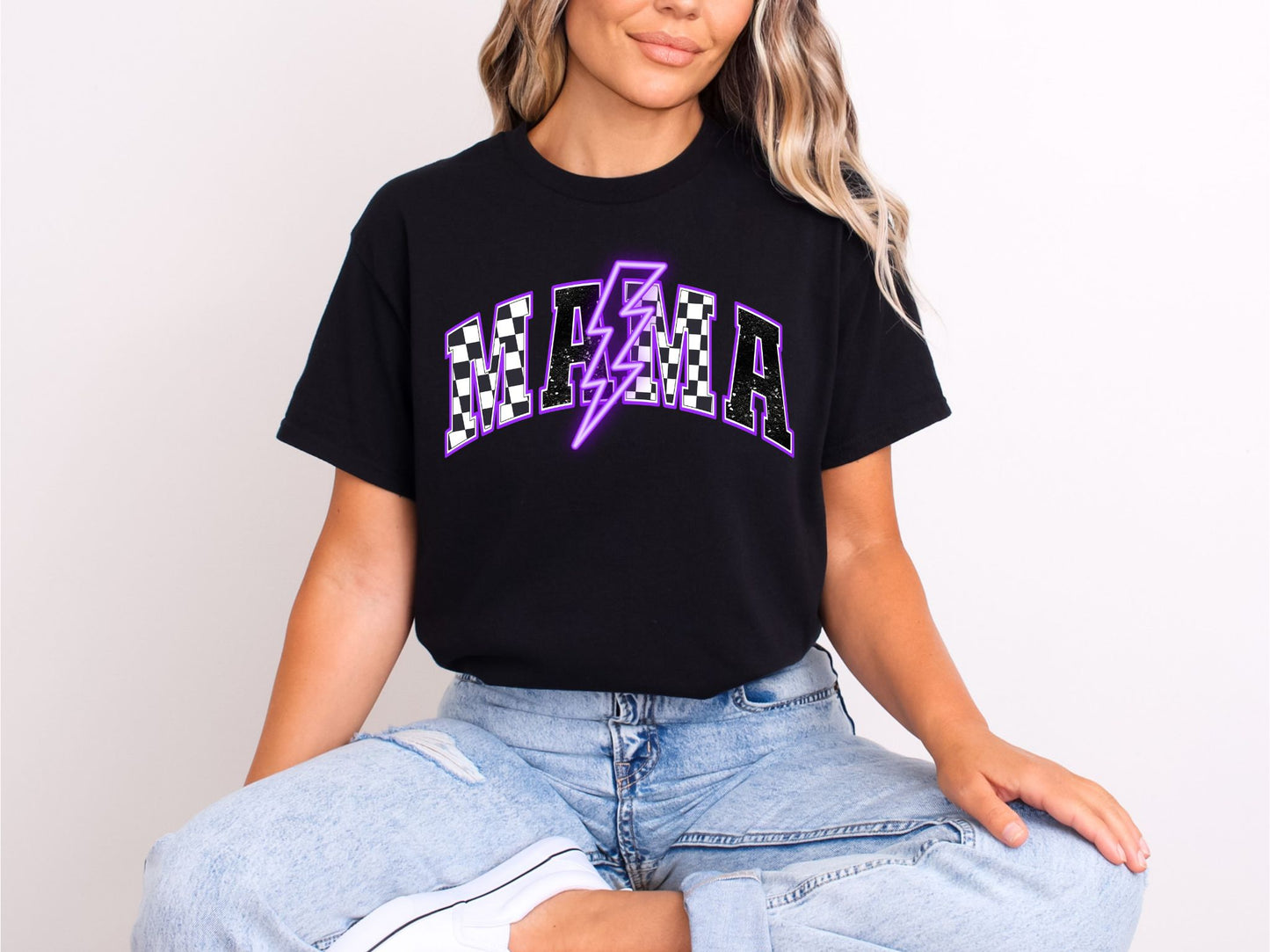 RTS * MAMA NEON RETRO BOLT PURPLE * GLITTER CLEAR FILM SCREEN PRINT