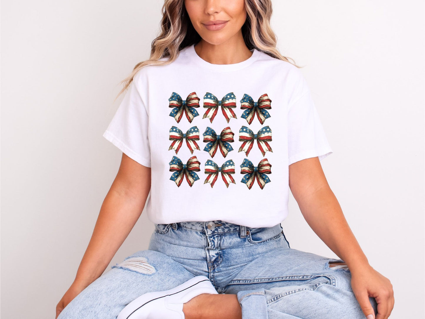 RTS* PATRIOTIC BOW * GLITTER CLEAR FILM SCREEN PRINT