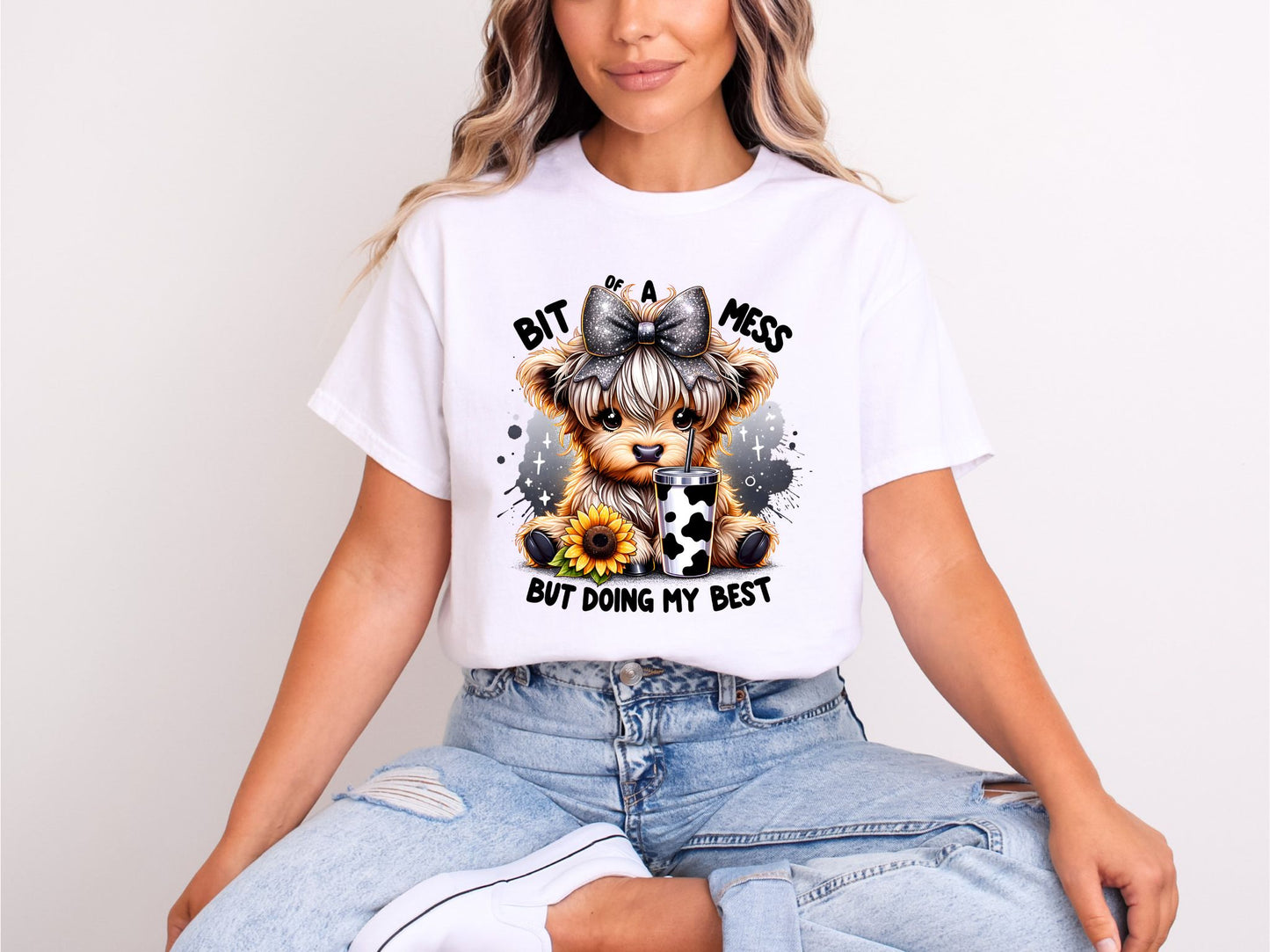 RTS*BIT OD A MESS COW* GLITTER CLEAR FILM SCREEN PRINT TRANSFER