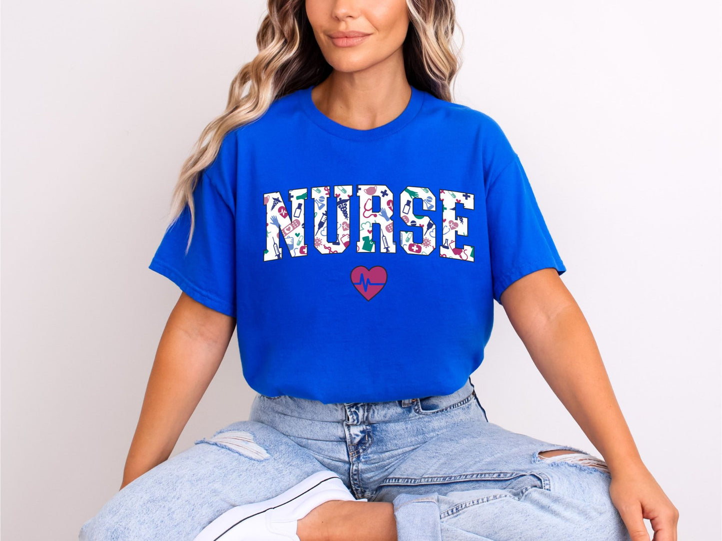 RTS* NURSE PATTERN WITH HEART* GLITTER CLEAR FILM SCREEN PRINT TRANSFER