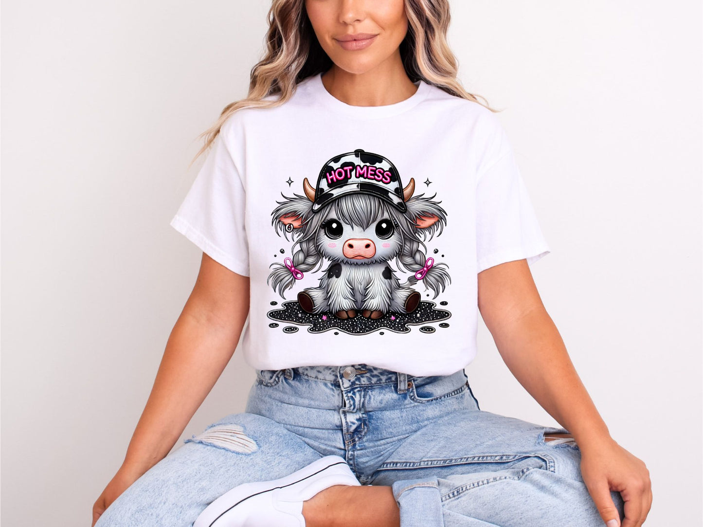 RTS* HOT MESS COW* GLITTER CLEAR FILM SCREEN PRINT TRANSFER