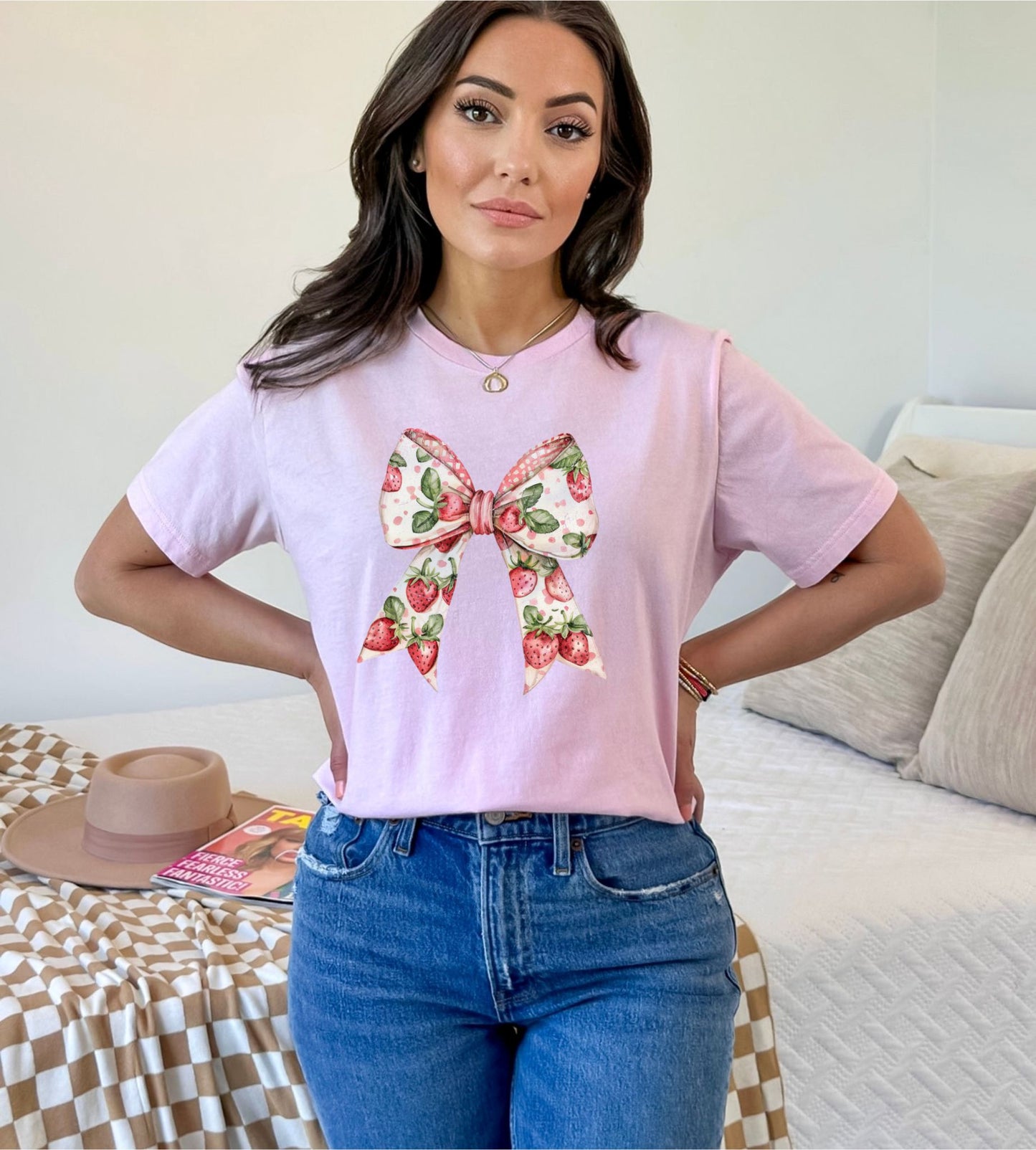 RTS* HOT STRAWBERRY BOW* GLITTER CLEAR FILM SCREEN PRINT TRANSFER