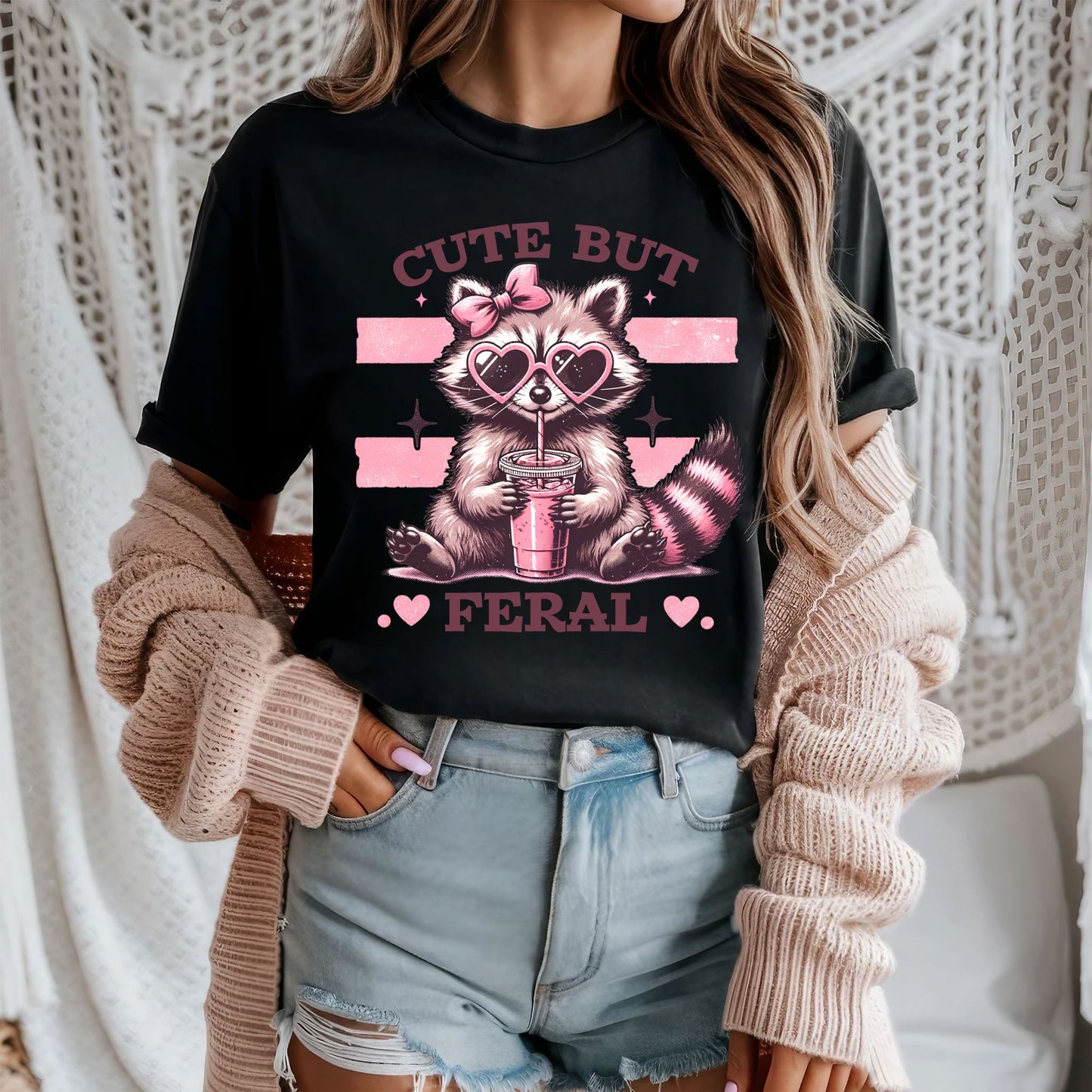 RTS* CUTE BUT FERRAL * GLITTER CLEAR FILM SCREEN PRINT TRANSFER