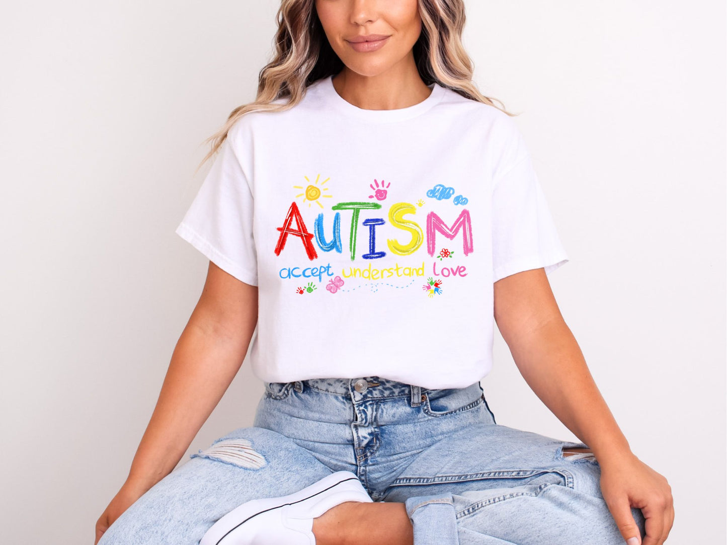 RTS* AUTISM , ACCEPT, UNDERSTAND * GLITTER CLEAR FILM SCREEN PRINT TRANSFER