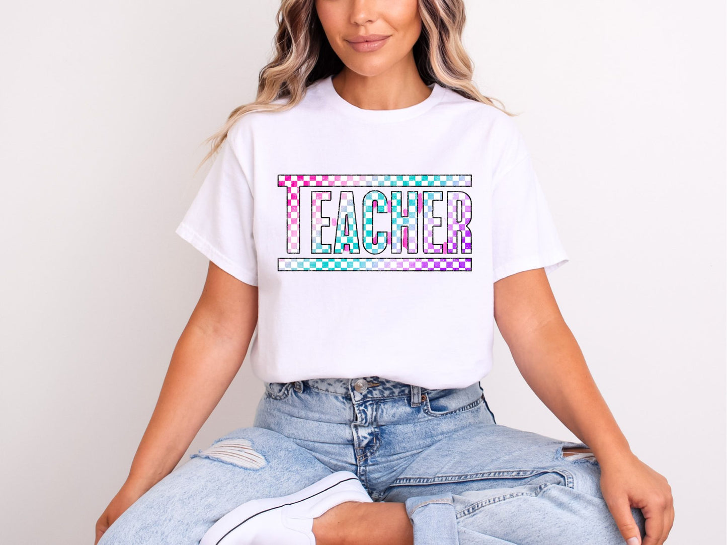 RTS*TEACHER COLORFUL VANS* GLITTER CLEAR FILM SCREENPRINT TRANSFER
