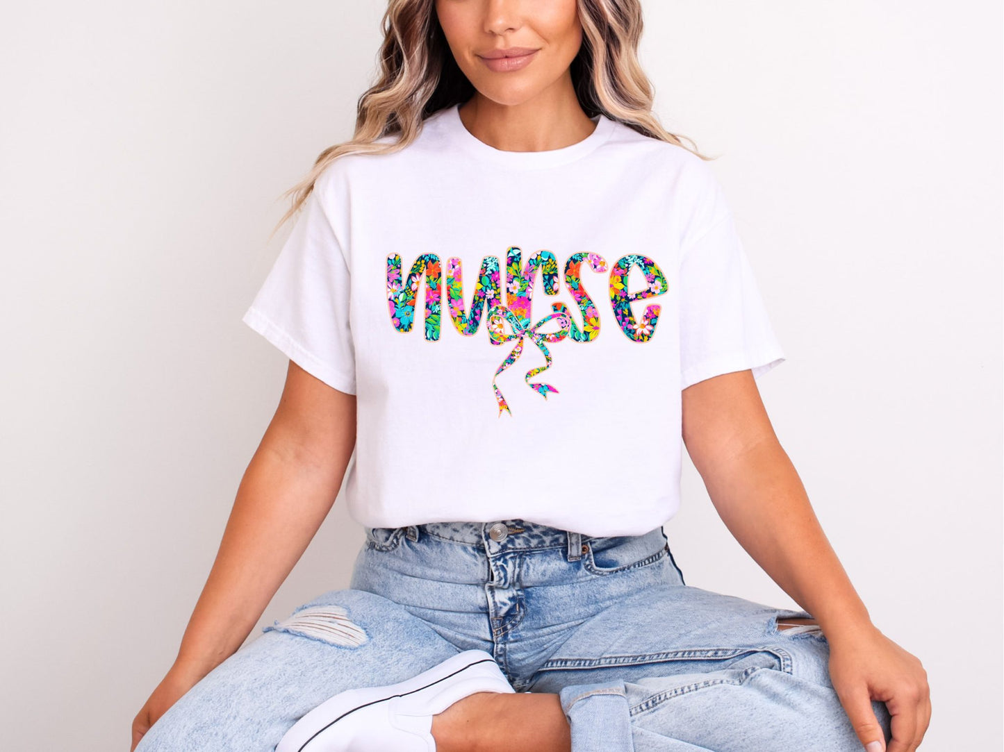 RTS *NURSE FLORAL BOW* GLITTER CLEAR FILM SCREEN PRINT TRANSFER