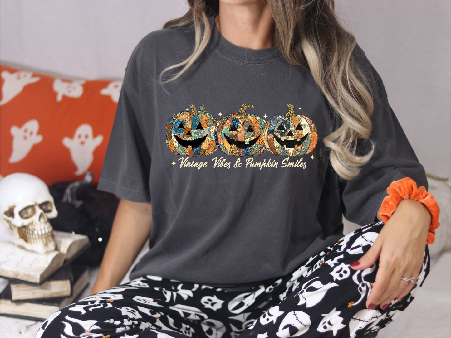 RTS *VINTAGE QUILT PUMPKINS * GLITTER CLEAR FILM SCREENPRINT TRANSFER