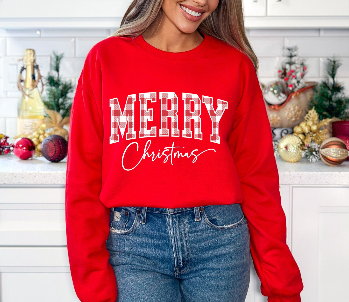 RTS*BUFFALO RED AND WHITE MERRY *GLITTER CLEAR FILM SCREEN PRINT TRANSFER