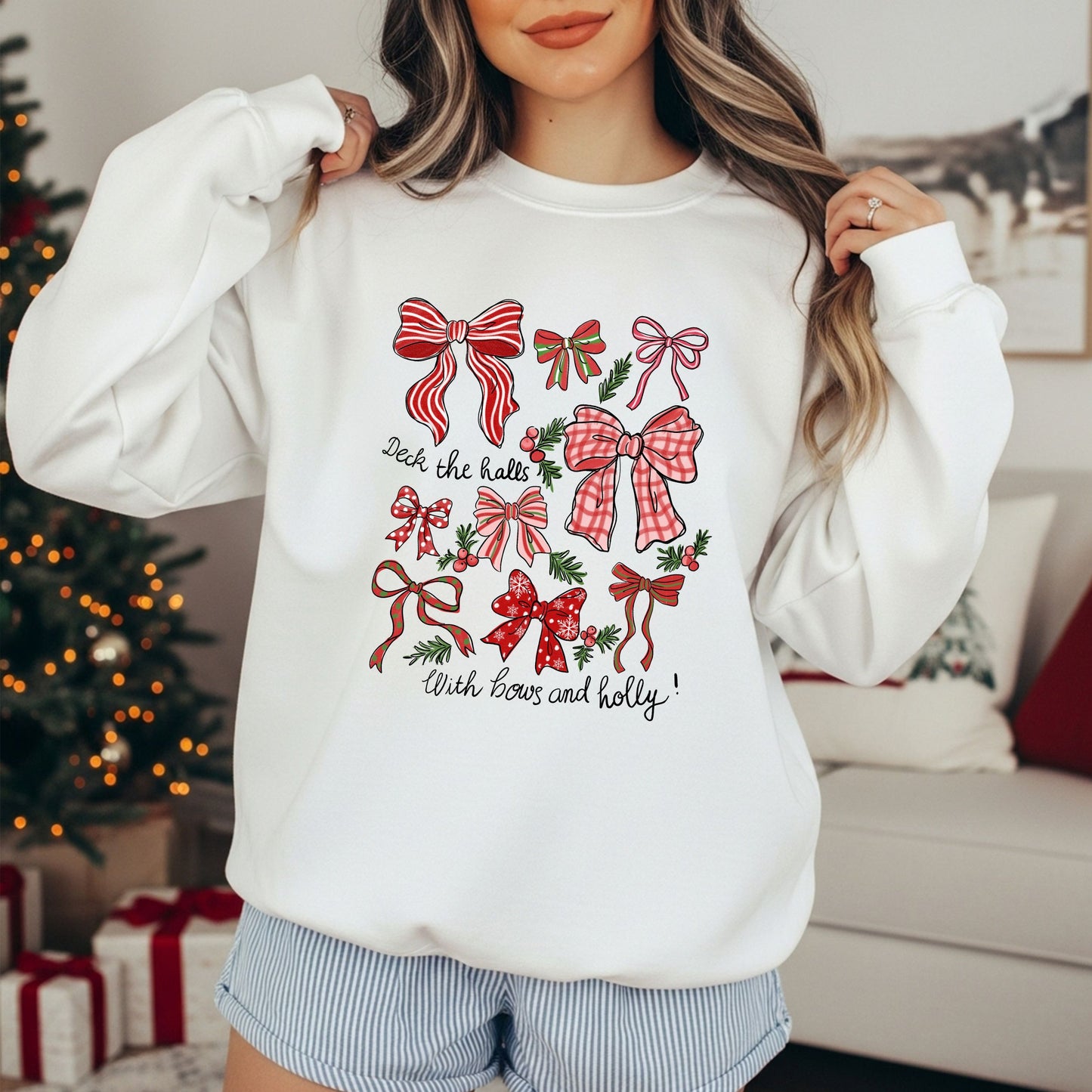 RTS *DECK THE HALLS WITH BOWS AND HOLLY*GLITTER CLEAR FILM SCREEN PRINT TRANSFER