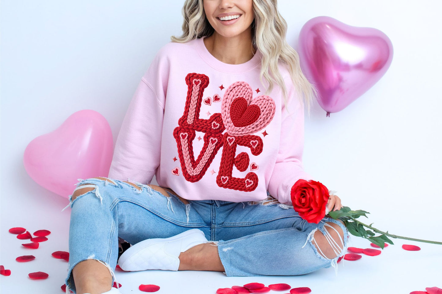 PRE-ORDER**FAUX YARN CROCHET LO-VE ** CLEAR FILM SCREEN PRINT TRANSFER WITH GLITTER