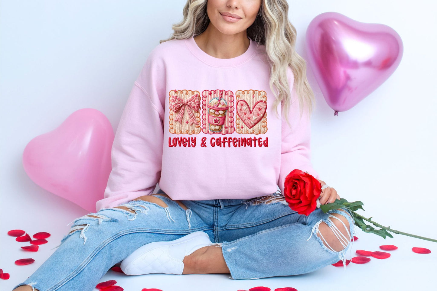 PRE-ORDER**LOVELY AND CAFEINATED** CLEAR FILM SCREEN PRINT TRANSFER WITH GLITTER