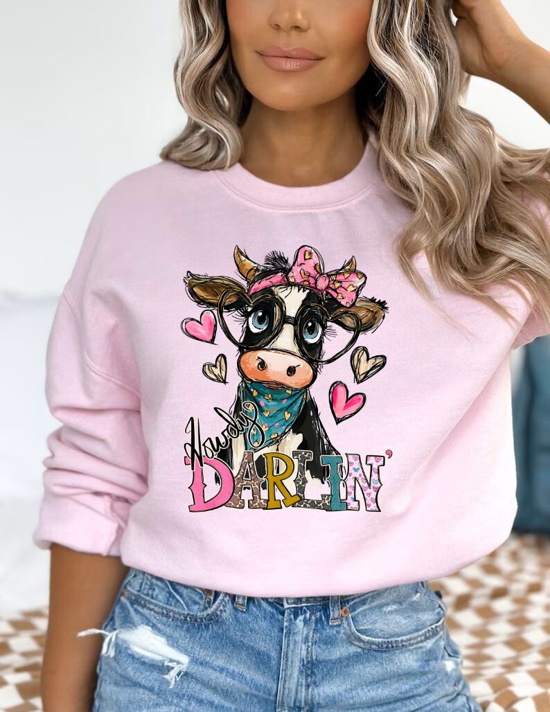 *RTS * HOWDY DARLIN COW * GLITTER CLEAR FILM SCREEN PRINT TRANSFER*