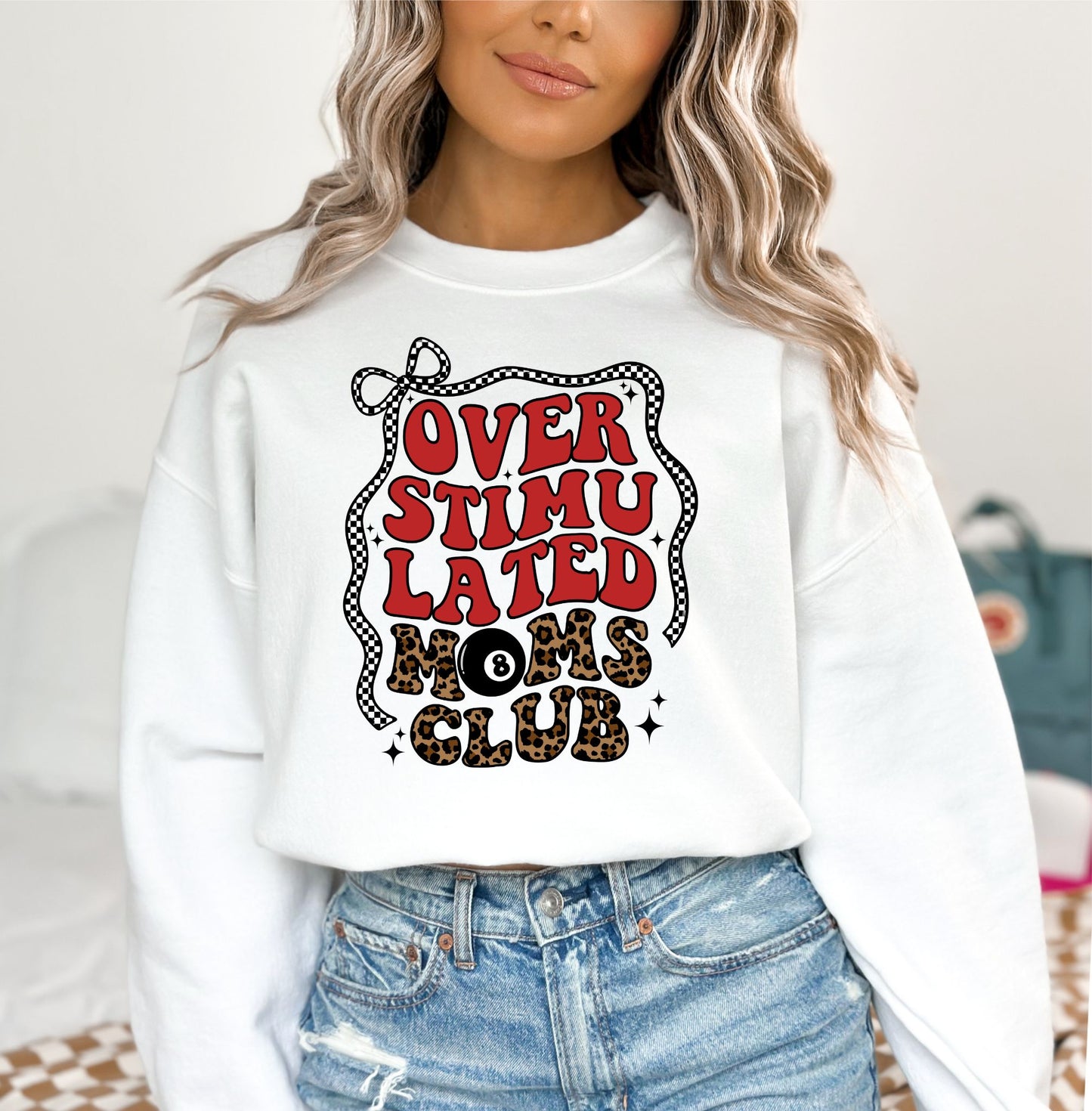 *RTS *OVER STIMULATED MOM'S CLUB EIGHT BALL * GLITTER CLEAR FILM SCREEN PRINT TRANSFER*