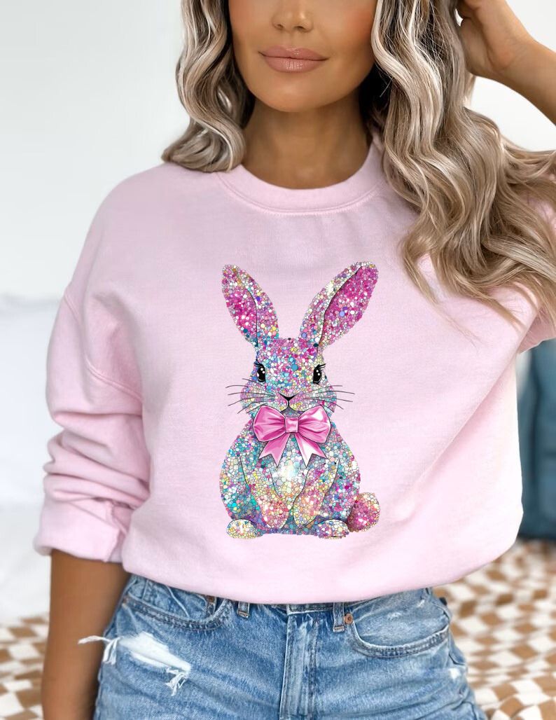 *RTS *FAUX RHINESTONE RABBIT * GLITTER CLEAR FILM SCREEN PRINT TRANSFER*