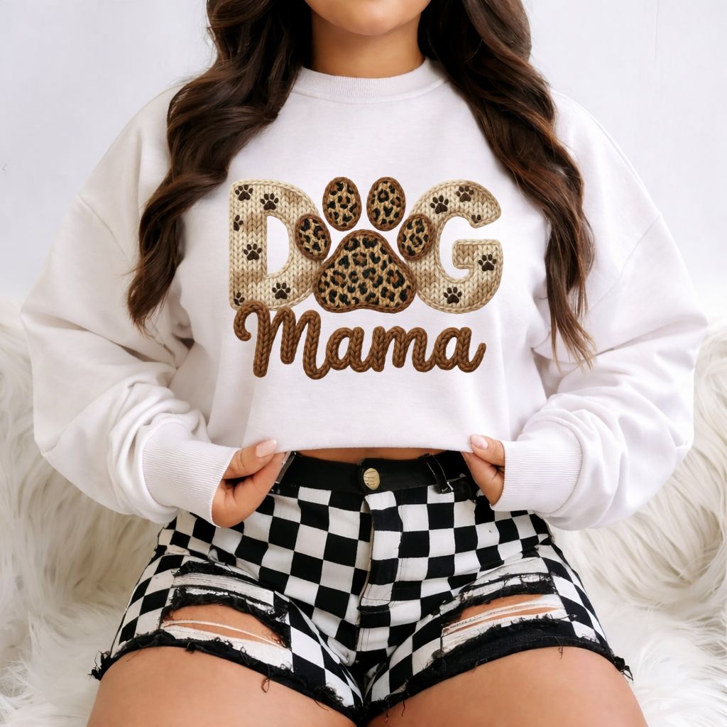 *RTS *FAUX YARN DOG MAMA * GLITTER CLEAR FILM SCREEN PRINT TRANSFER*