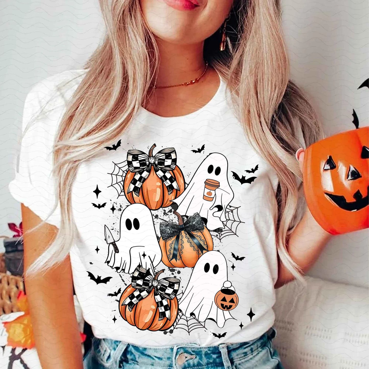 RTS** GHOSTIES AND PUMPKINS* GLITTER CLEAR FILM SCREENPRINT TRANSFER