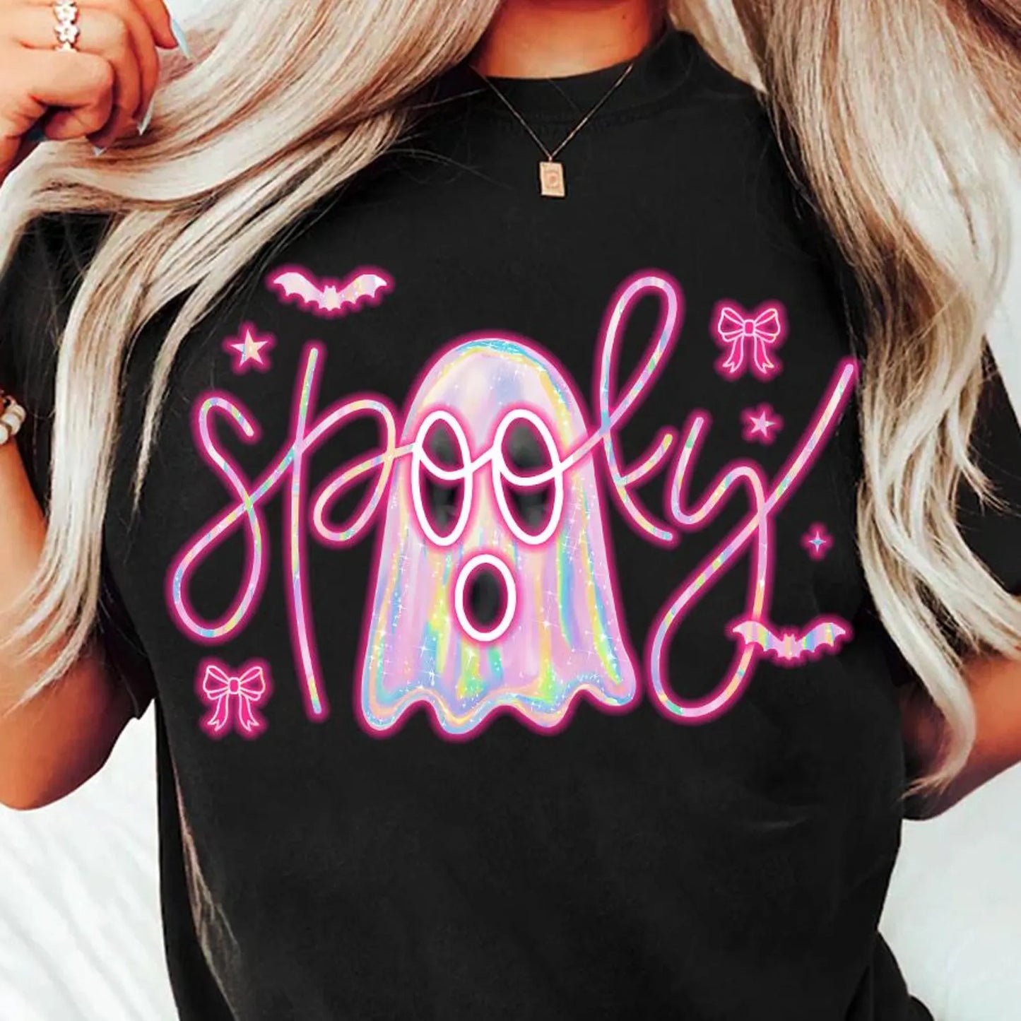 RTS* PINK SPOOKY GHOST* GLITTER CLEAR FILM SCREEN PRINT TRANSFER
