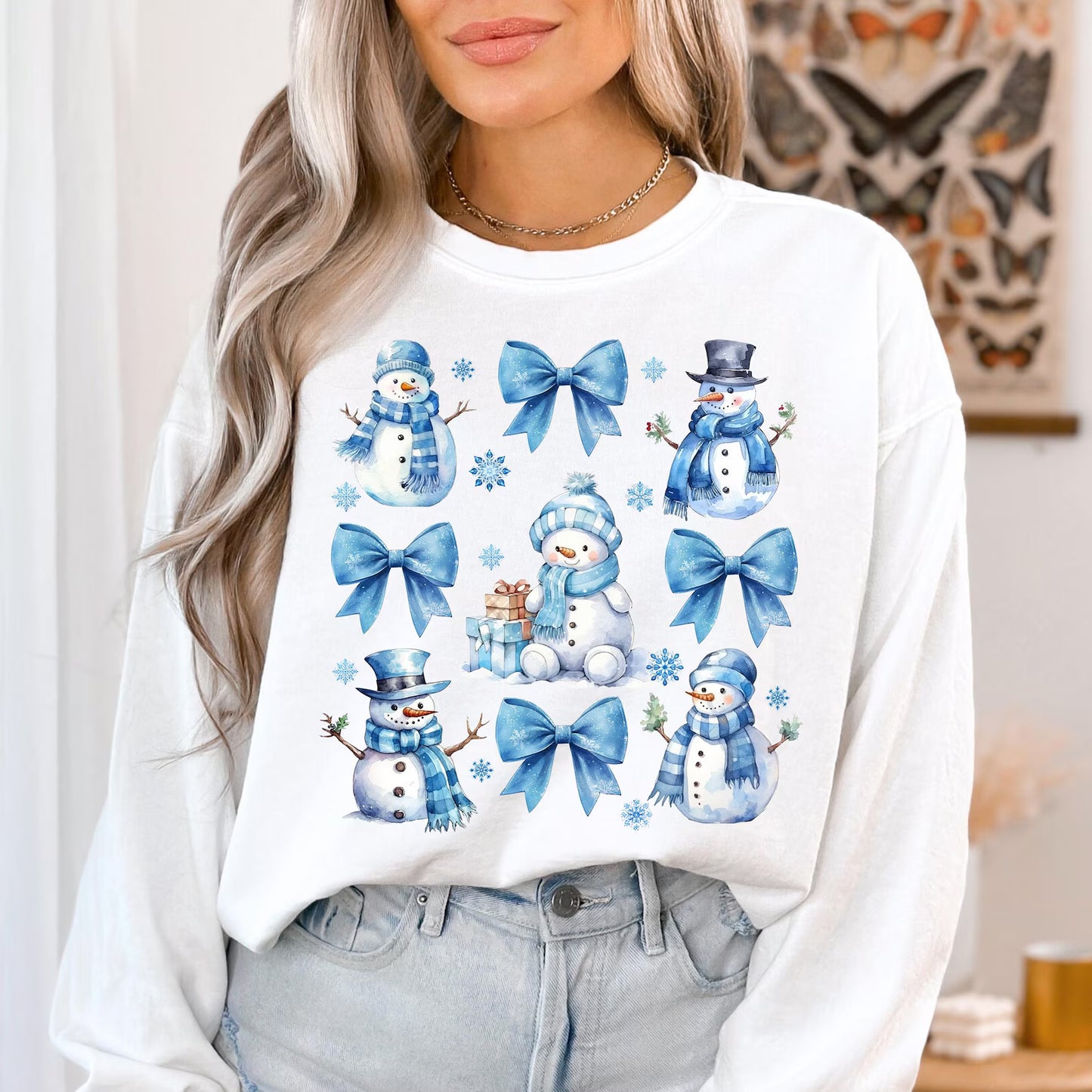 RTS*SNOWMAN COQUETTE BLUE*GLITTER CLEAR FILM SCREEN PRINT TRANSFER