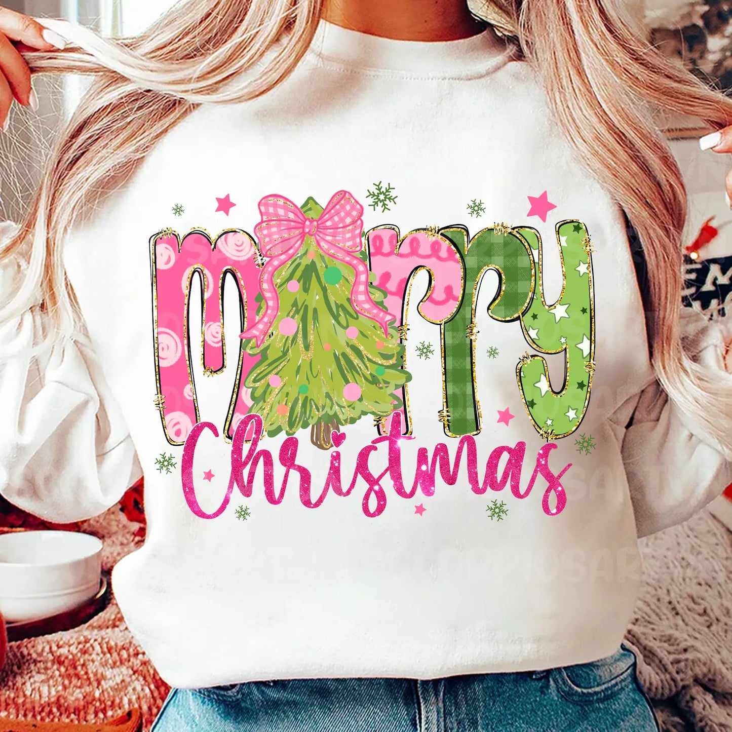 RTS * CUTE MERRY X-MAS * GLITTER CLEAR FILM SCREENPRINT TRANSFER