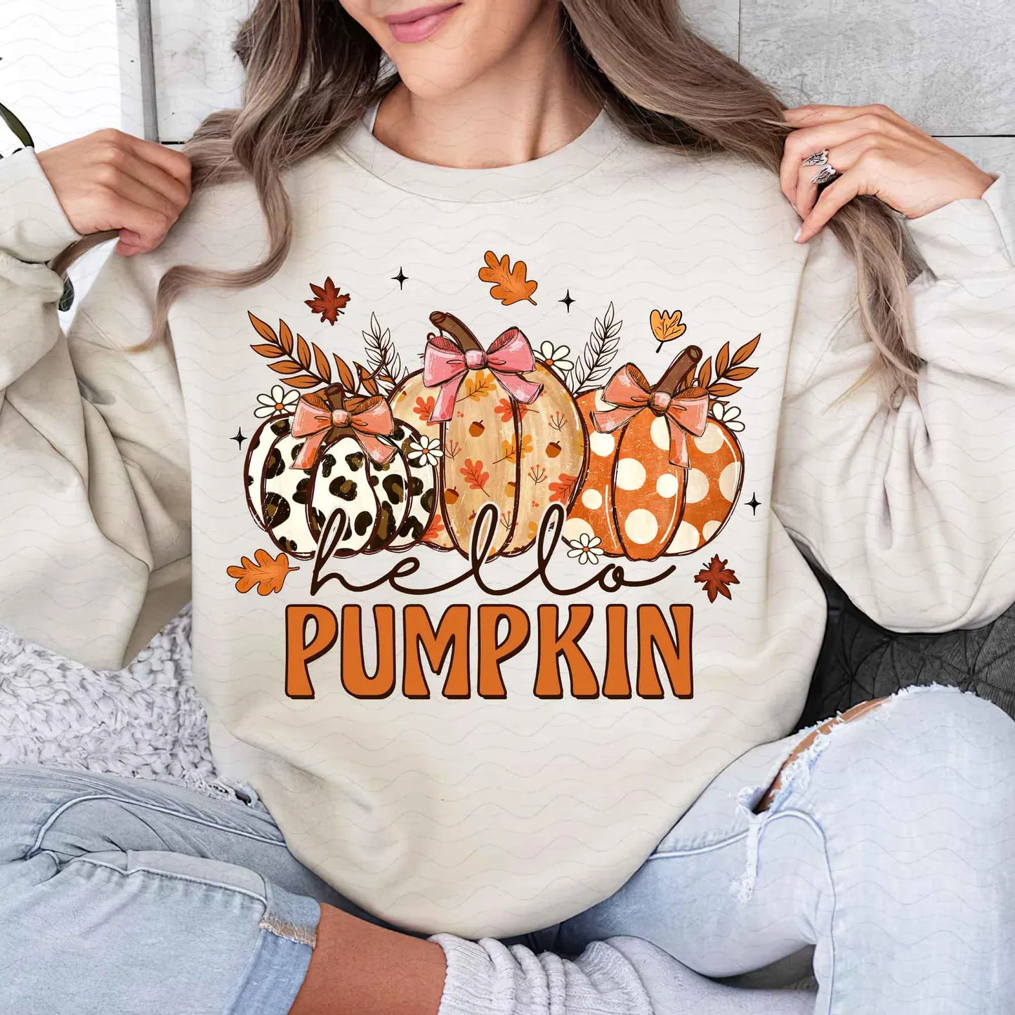 RTS**HELLO PUMPKIN CUTE* GLITTER CLEAR FILM SCREENPRINT TRANSFER