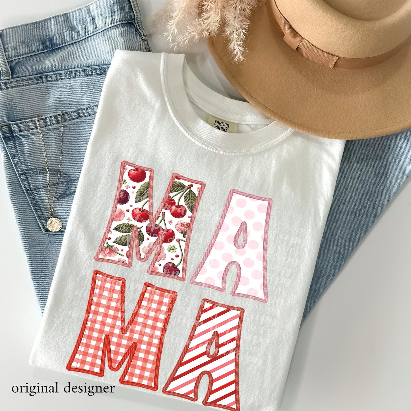 RTS* MAMA CHERRIES AND POLKA DOTS* GLITTER CLEAR FILM SCREEN PRINT TRANSFER