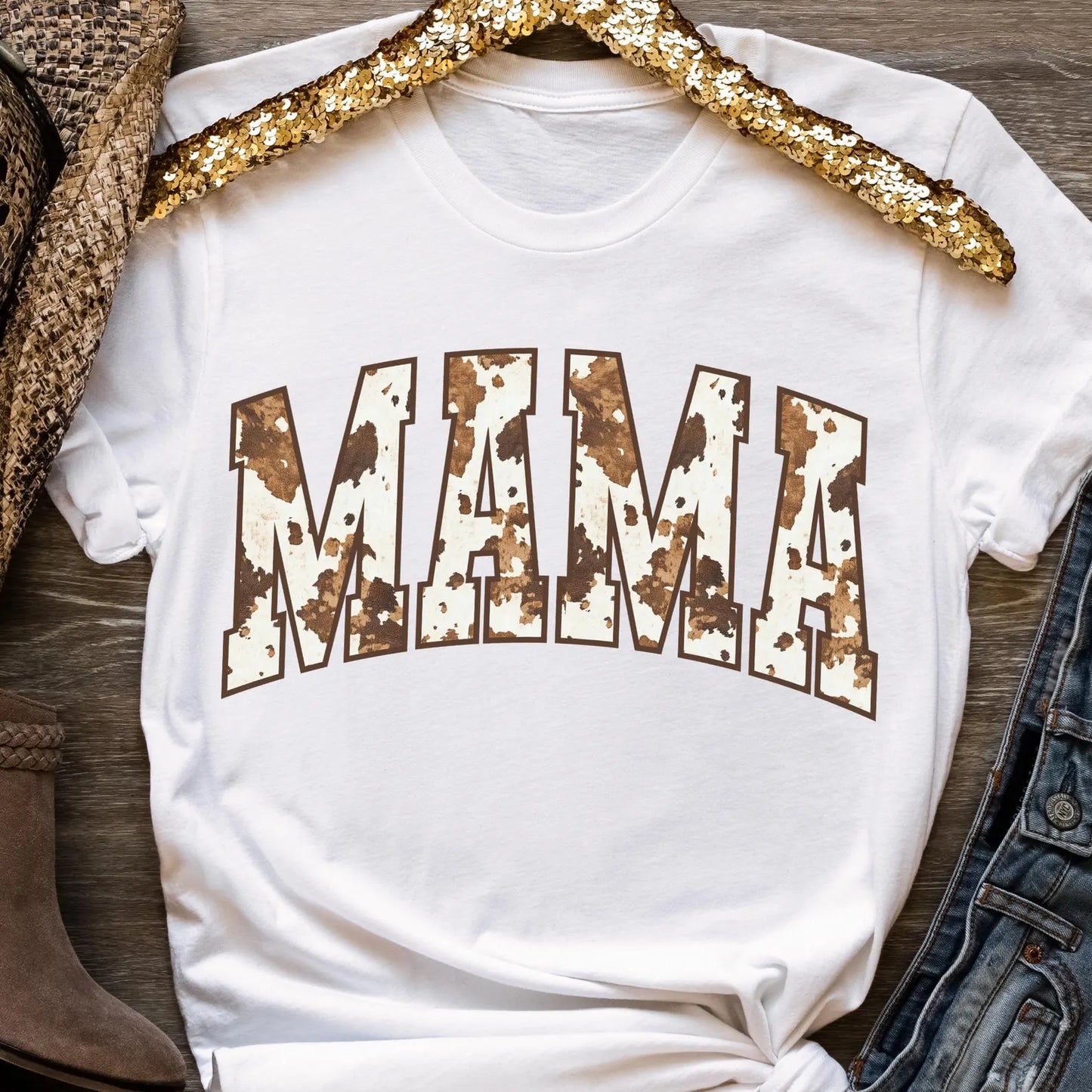 RTS* *COW HIDE MAMA ** GLITTER CLEAR FILM SCREENPRINT TRANSFER