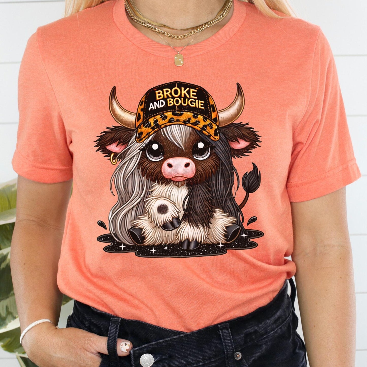 RTS*BROKE AND BOUJIE COW* GLITTER CLEAR FILM SCREENPRINT TRANSFER