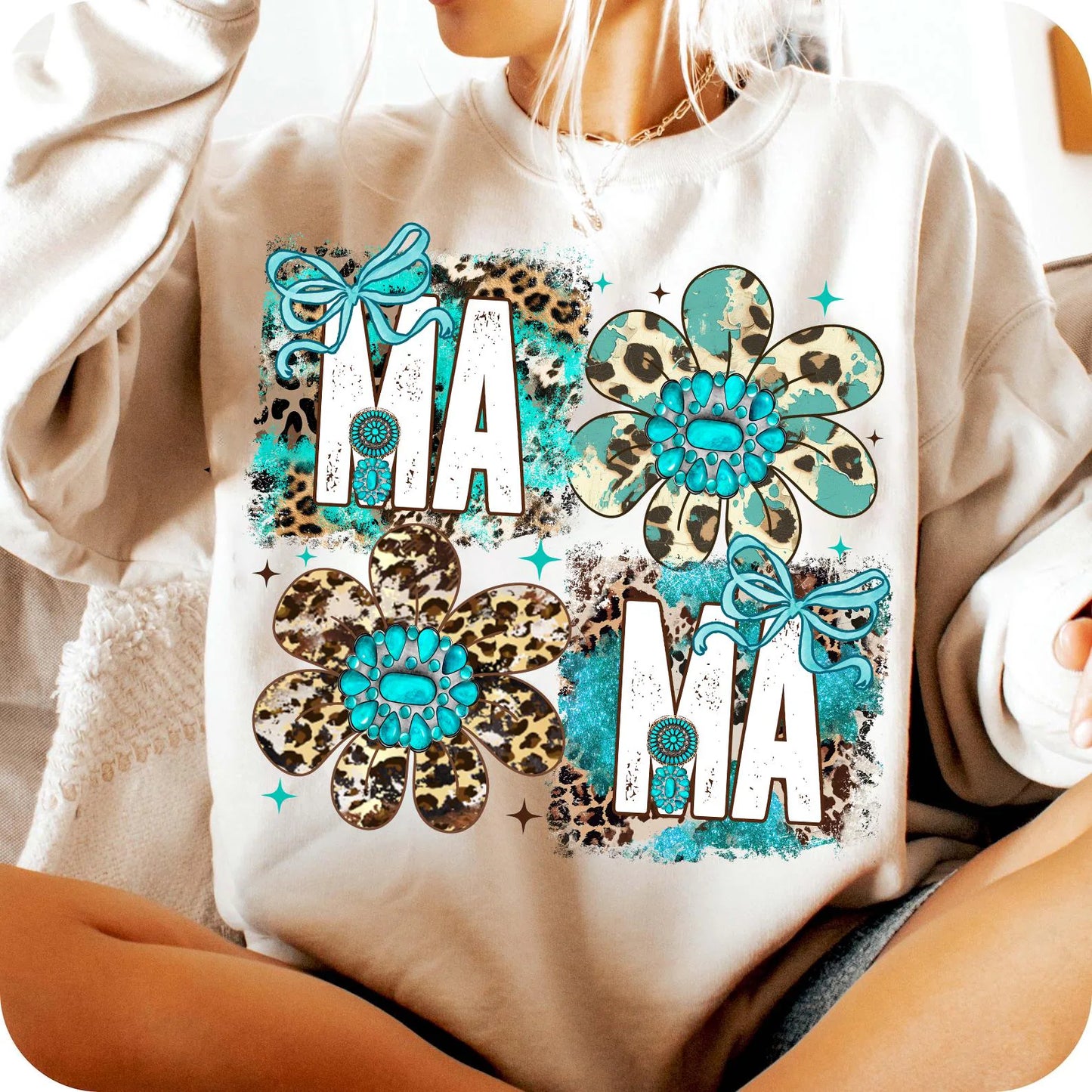 RTS* TURQUOISE MAMA * GLITTER CLEAR FILM SCREEN PRINT TRANSFER