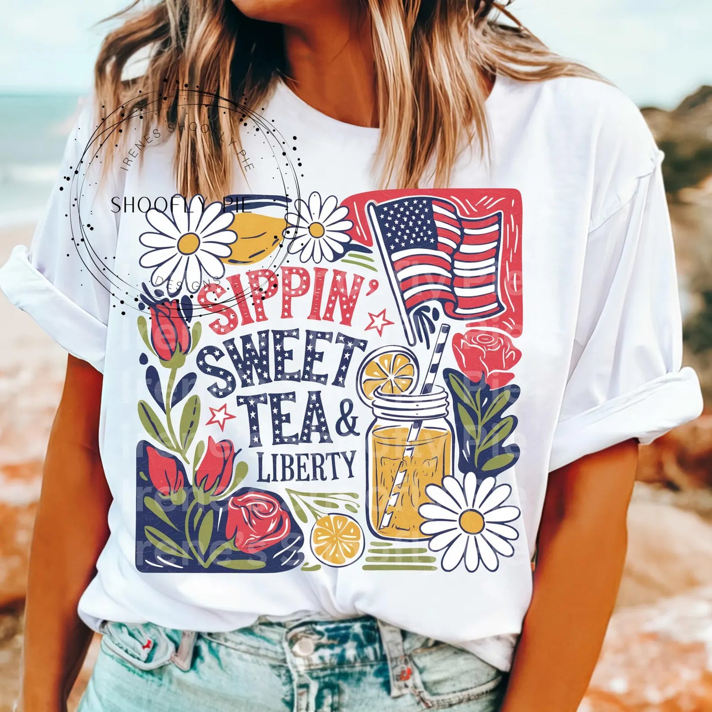 RTS** SIPPIN SWEET TEA AND LIBERTY* GLITTER CLEAR FILM SCREENPRINT TRANSFER