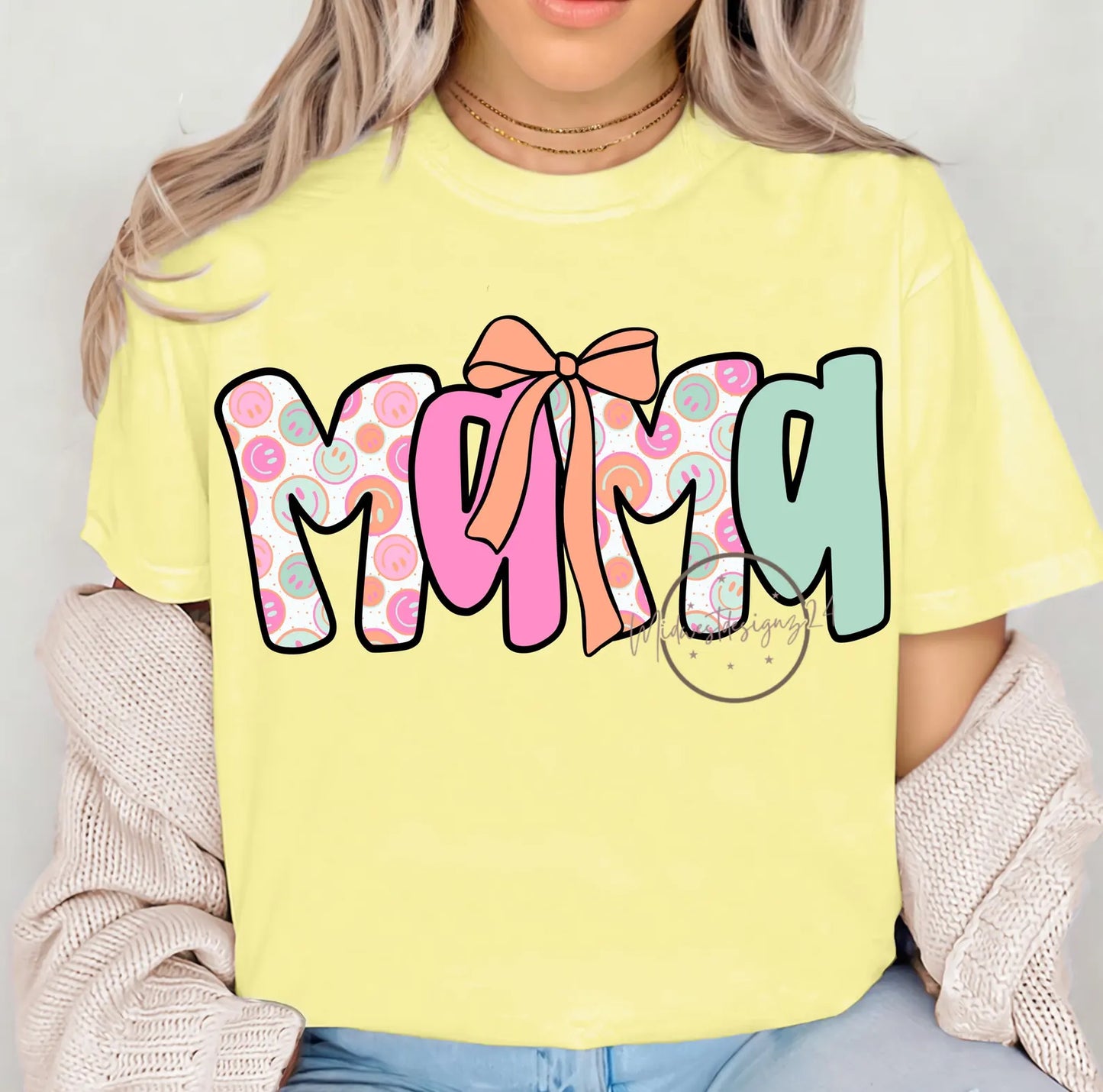 RTS*MAMA SMILEY * GLITTER CLEAR FILM SCREEN PRINT TRANSFER