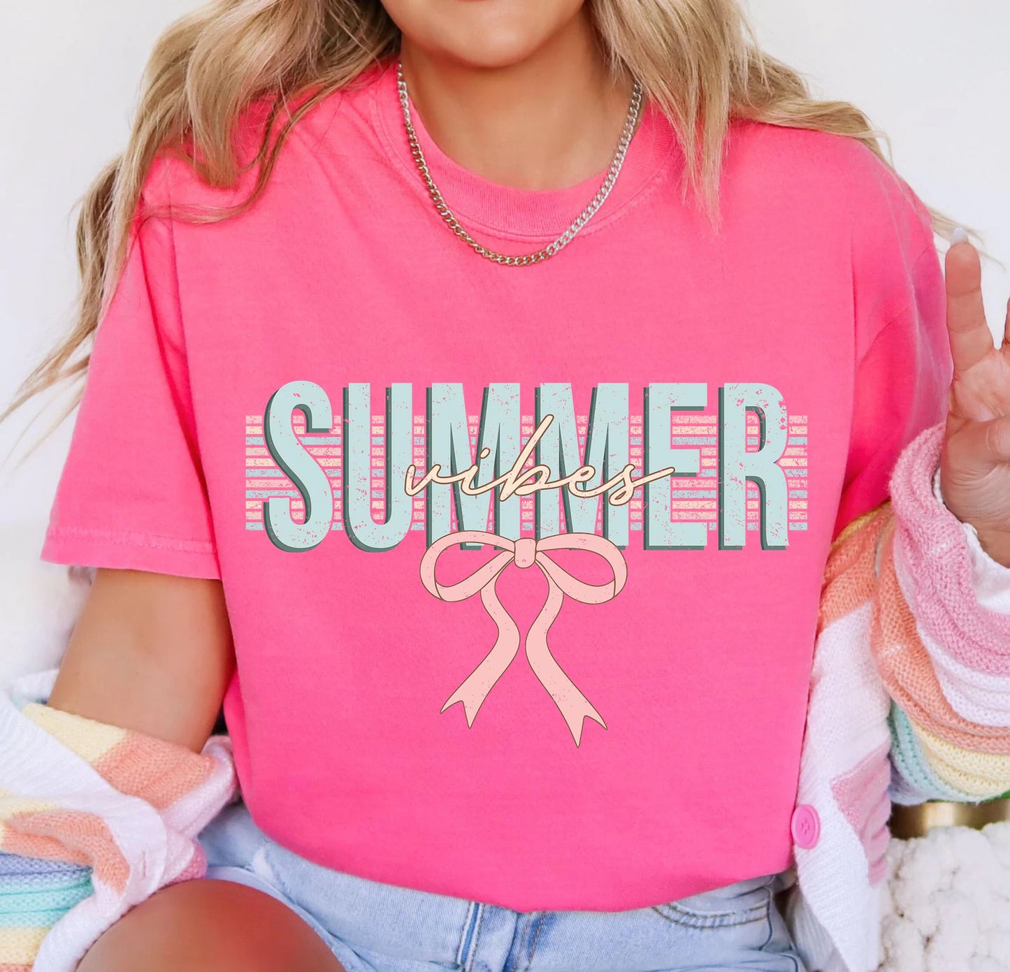 RTS* SUMMER VIBES WITH BOW* GLITTER CLEAR FILM SCREEN PRINT TRANSFER