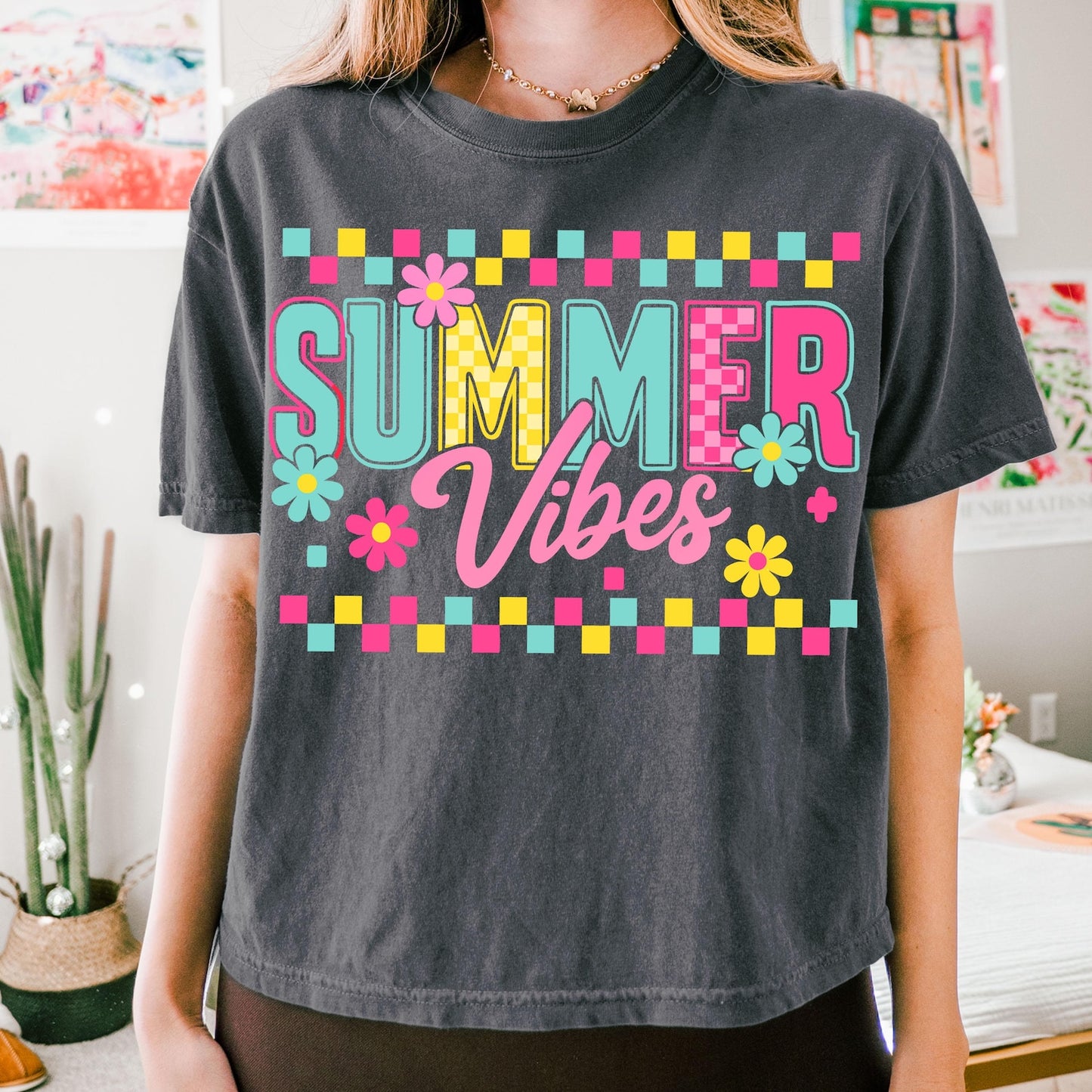 RTS*SUMMER VIBES FLOWERS PINK AND TEAL* GLITTER CLEAR FILM SCREEN PRINT TRANSFER