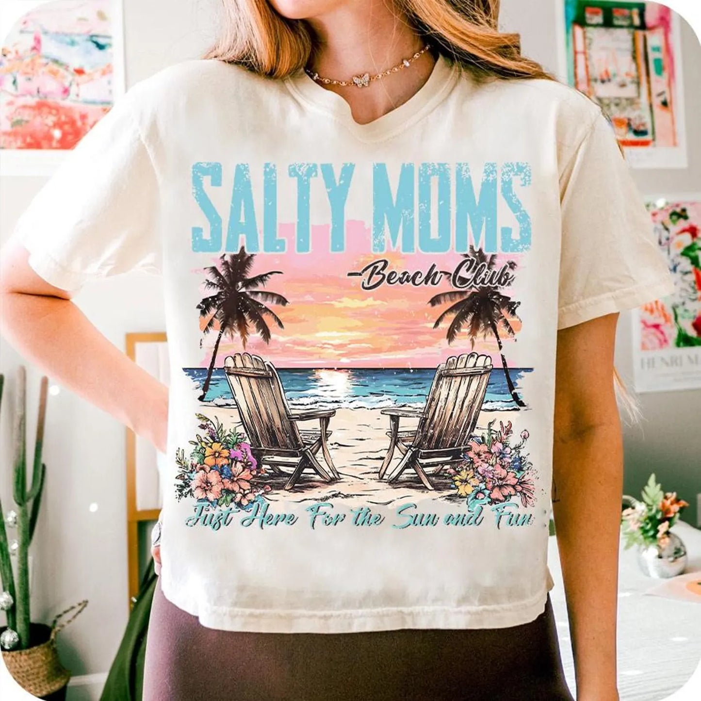 RTS SALTY MOMS BEACH CLUB* GLITTER CLEAR FILM SCREENPRINT TRANSFER