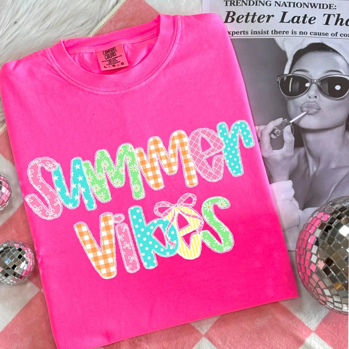 RTS**SUMMER VIBES CUTE* GLITTER CLEAR FILM SCREENPRINT TRANSFER