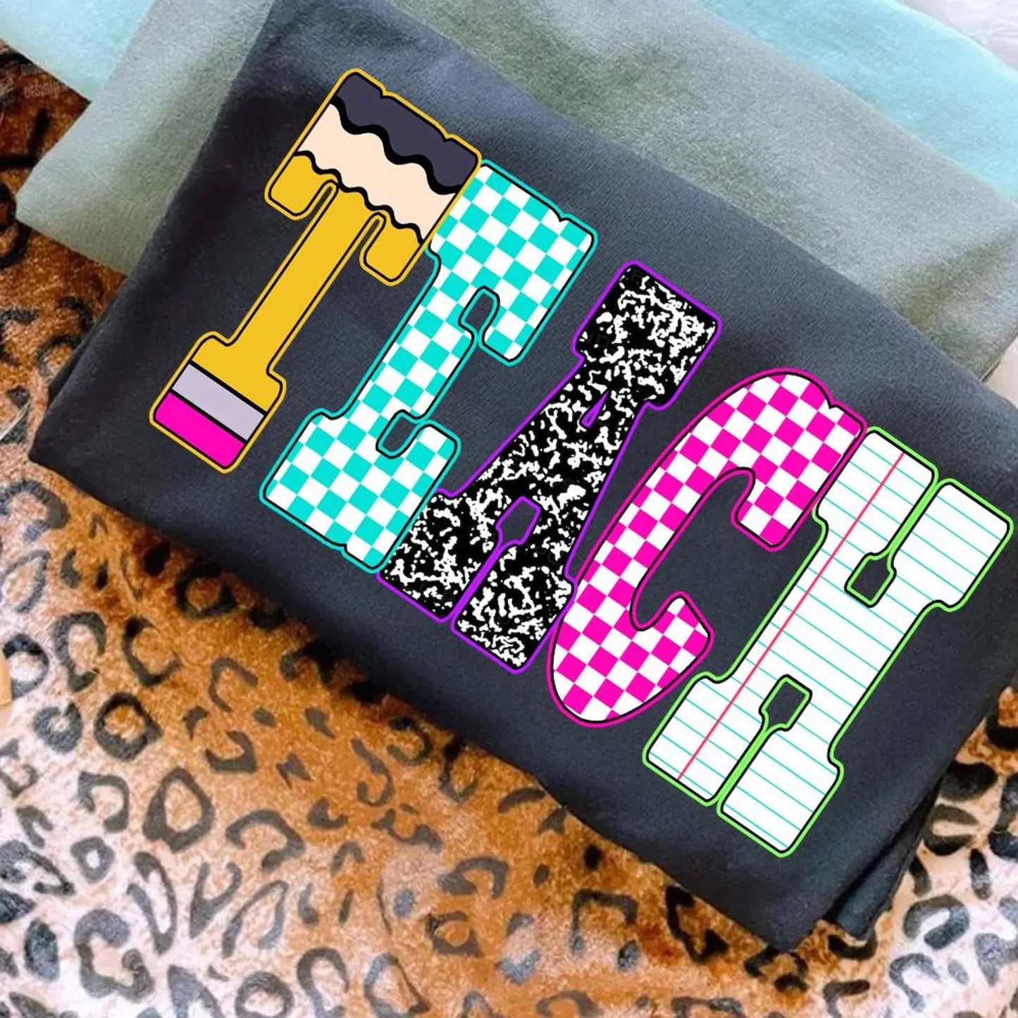 RTS* RETRO TEACH PATTERN* GLITTER CLEAR FILM SCREENPRINT TRANSFER
