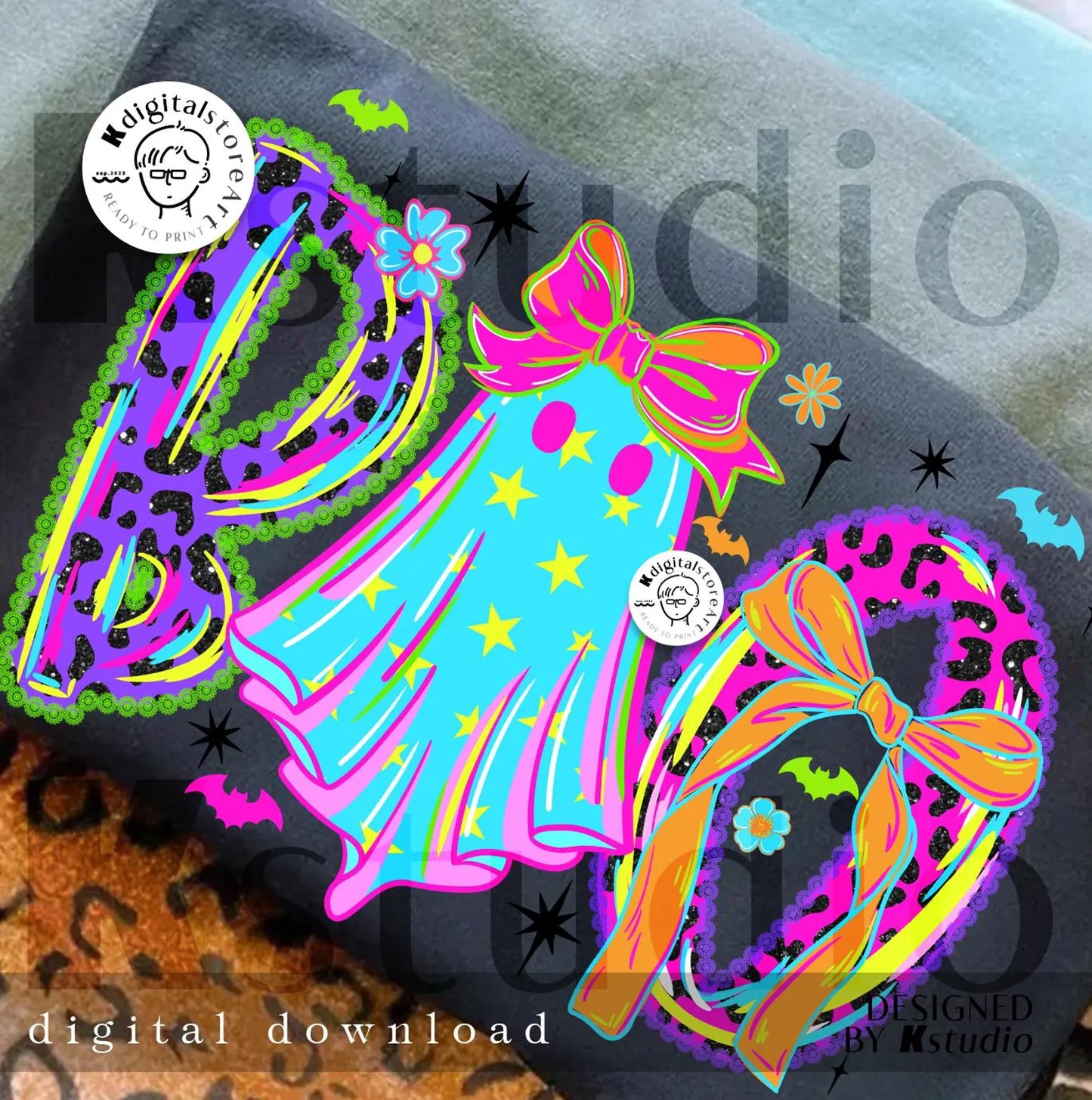 RTS *NEON BOO* GLITTER CLEAR FILM SCREENPRINT TRANSFER